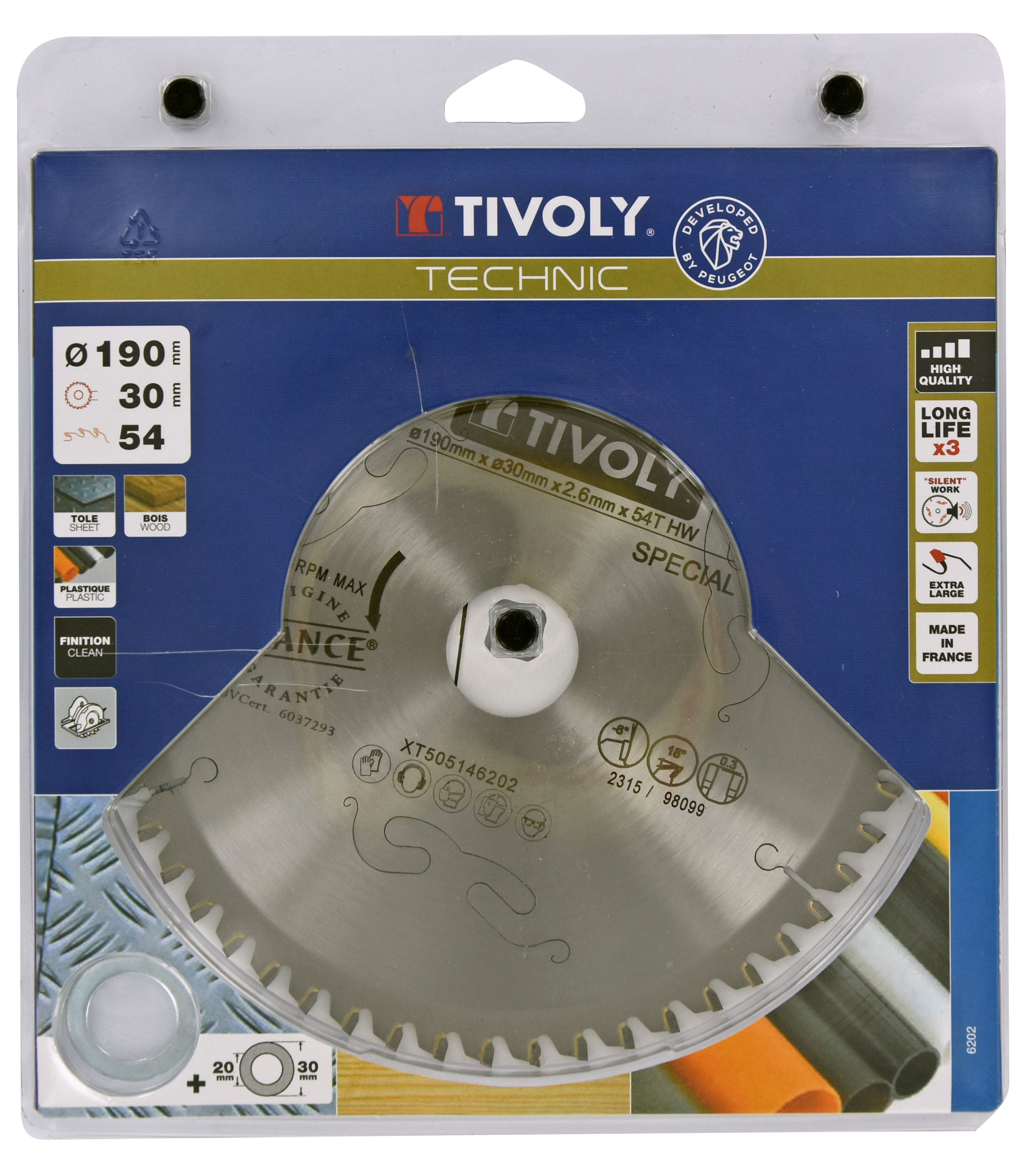 Lames de scie circulaire -Finition -Pour plastique, aluminium, acier inoxydable -Pour scie portative Ø: 190 x Ø2: 30 x Z: 54 TIVOLY - XT505146202