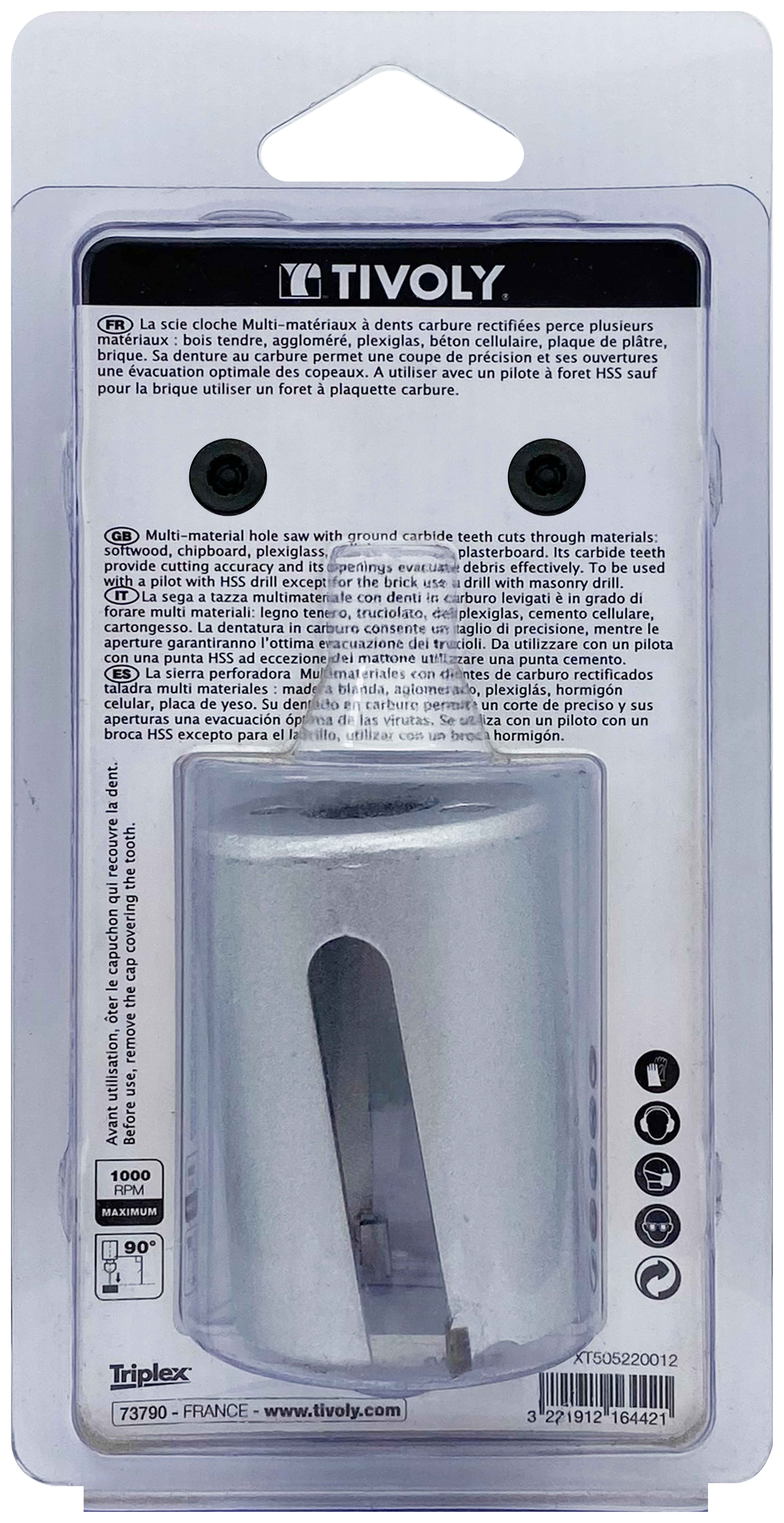 Scie cloche multi-matériaux à dents carbure HM (Blister Box) / H: 55 Ø: 45 TIVOLY - XT505220012
