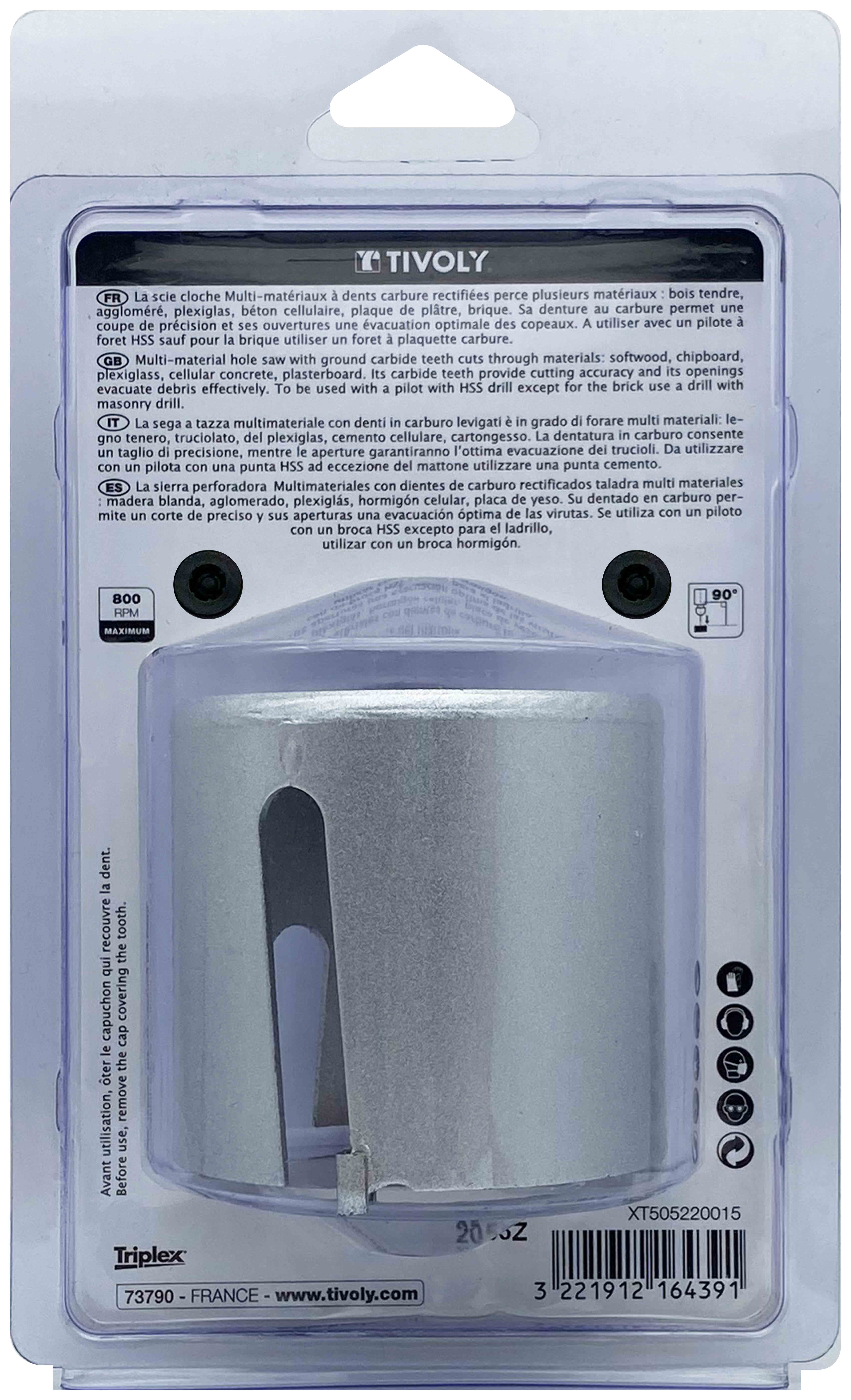 Scie cloche multi-matériaux à dents carbure HM (Blister Box) / H: 55 Ø: 68 TIVOLY - XT505220015