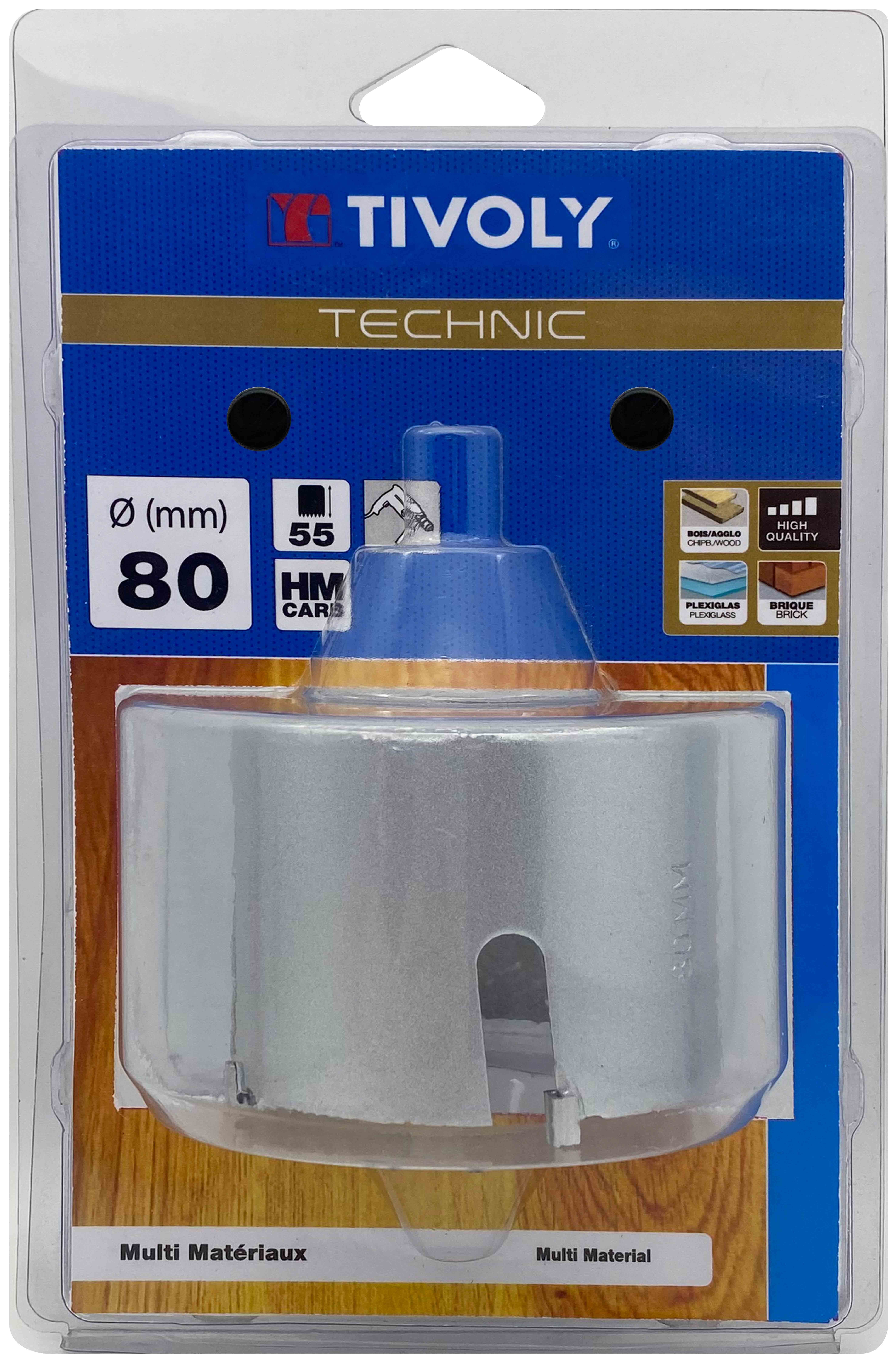 Scie cloche multi-matériaux à dents carbure HM (Blister Box) / H: 55 Ø: 80 TIVOLY - XT505220016