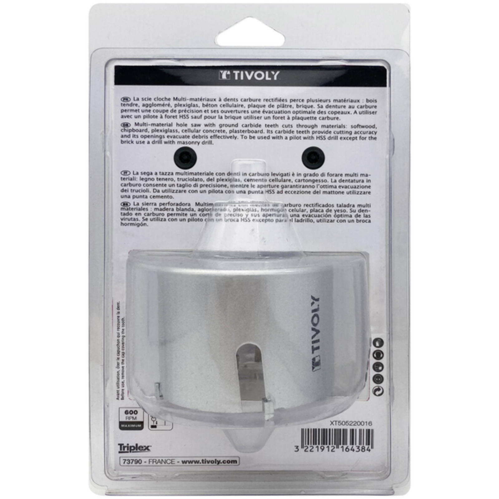 Scie-cloche multi-matériaux Ø105 mm dents carbure TIVOLY XT505220025