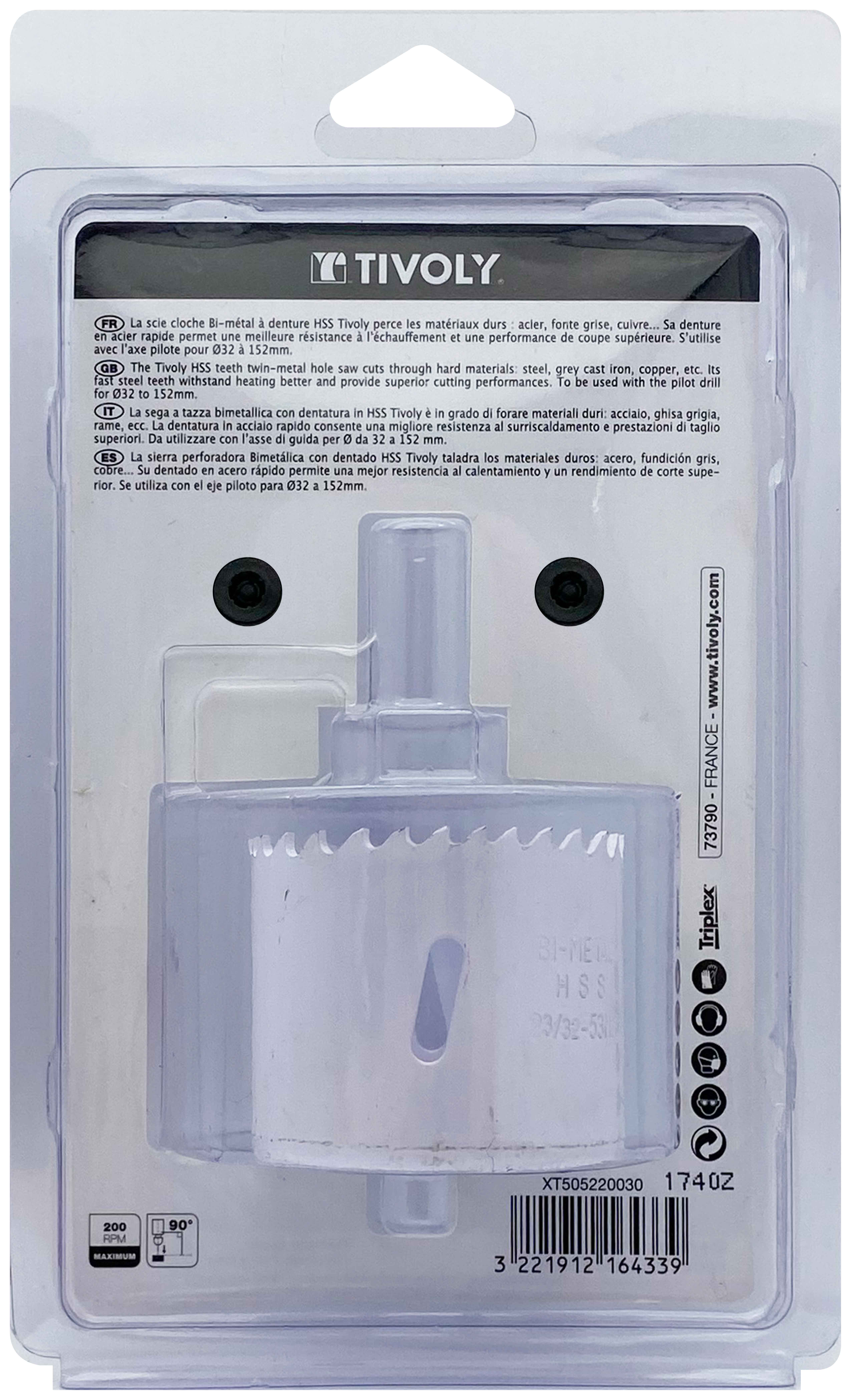 Scie cloche bi-métal HSS (Blister Box) / H: 38 Ø: 53 TIVOLY - XT505220030