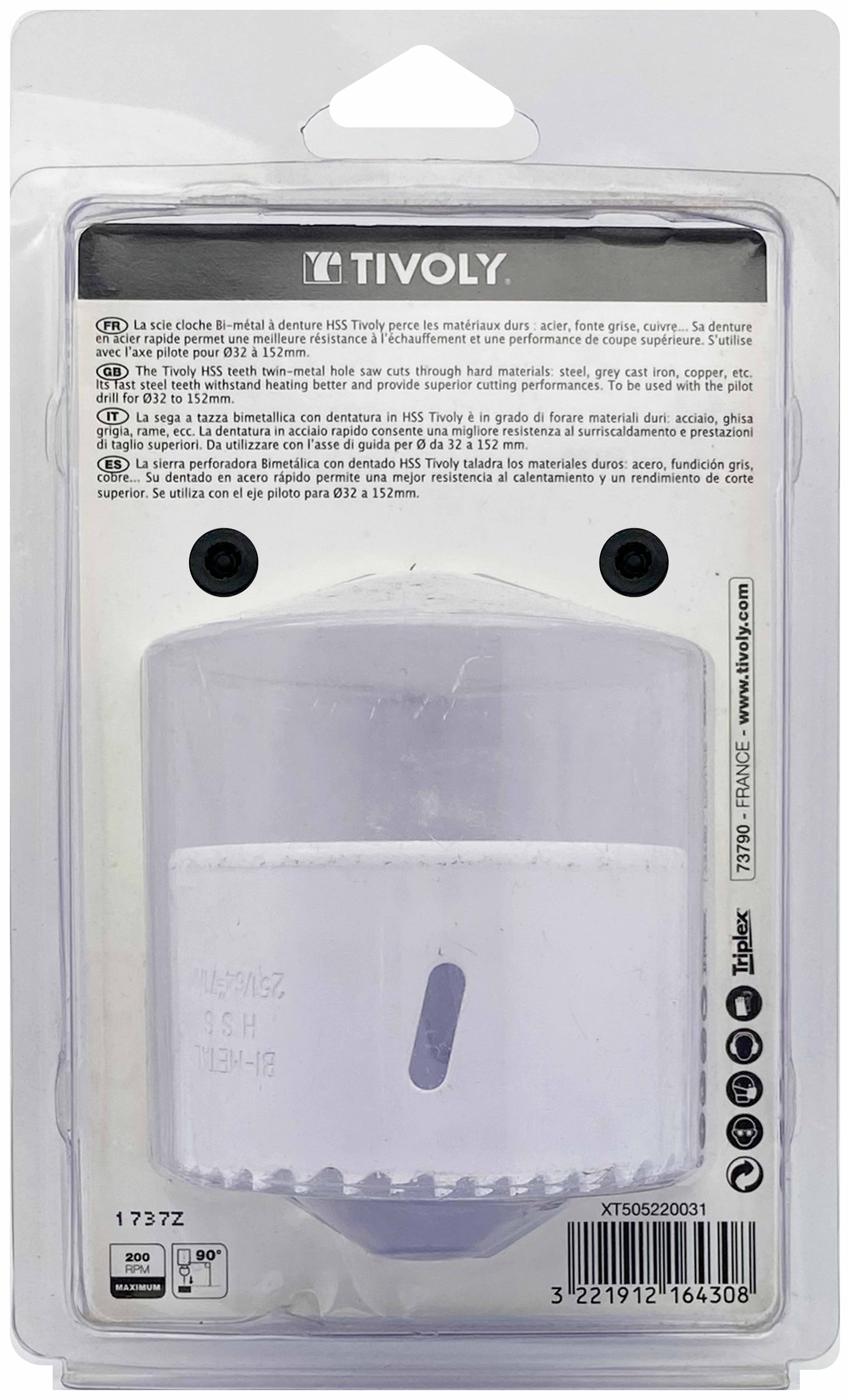 Scie cloche bi-métal HSS (Blister Box) / H: 38 Ø: 71 TIVOLY - XT505220031