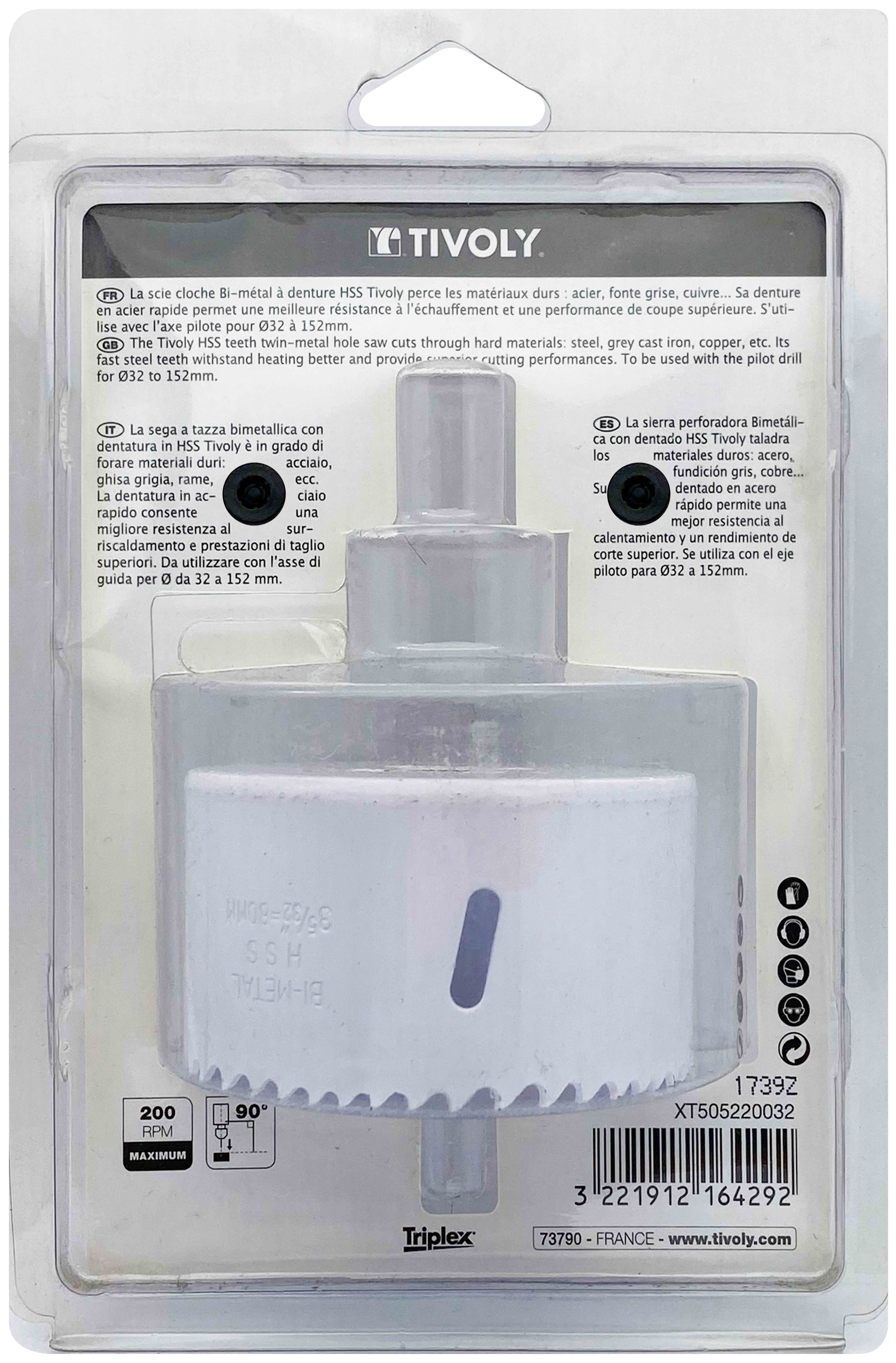 Scie cloche bi-métal HSS (Blister Box) / H: 38 Ø: 80 TIVOLY - XT505220032