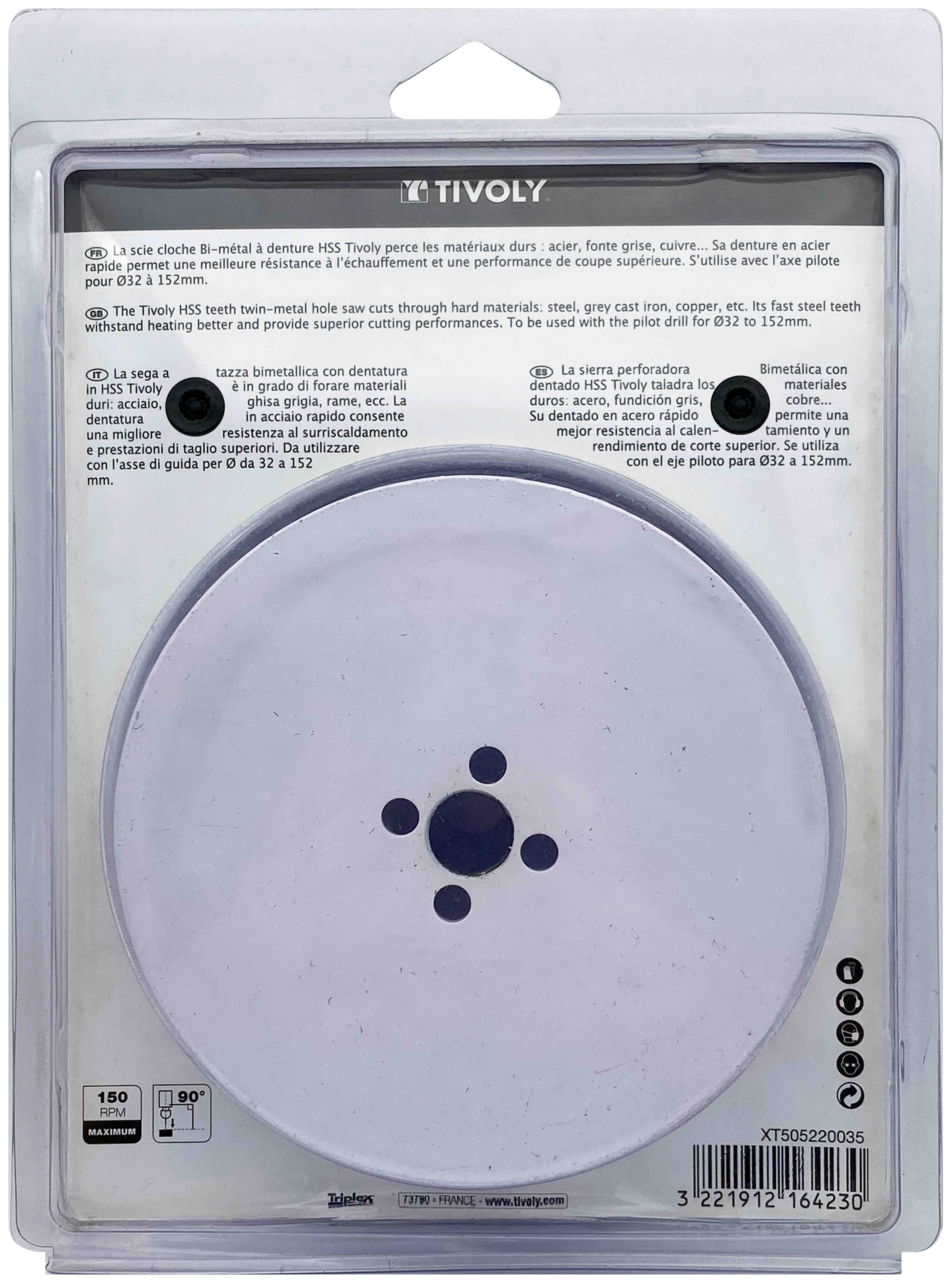 Scie cloche bi-métal HSS (Blister Box) / H: 38 Ø: 127 TIVOLY - XT505220035