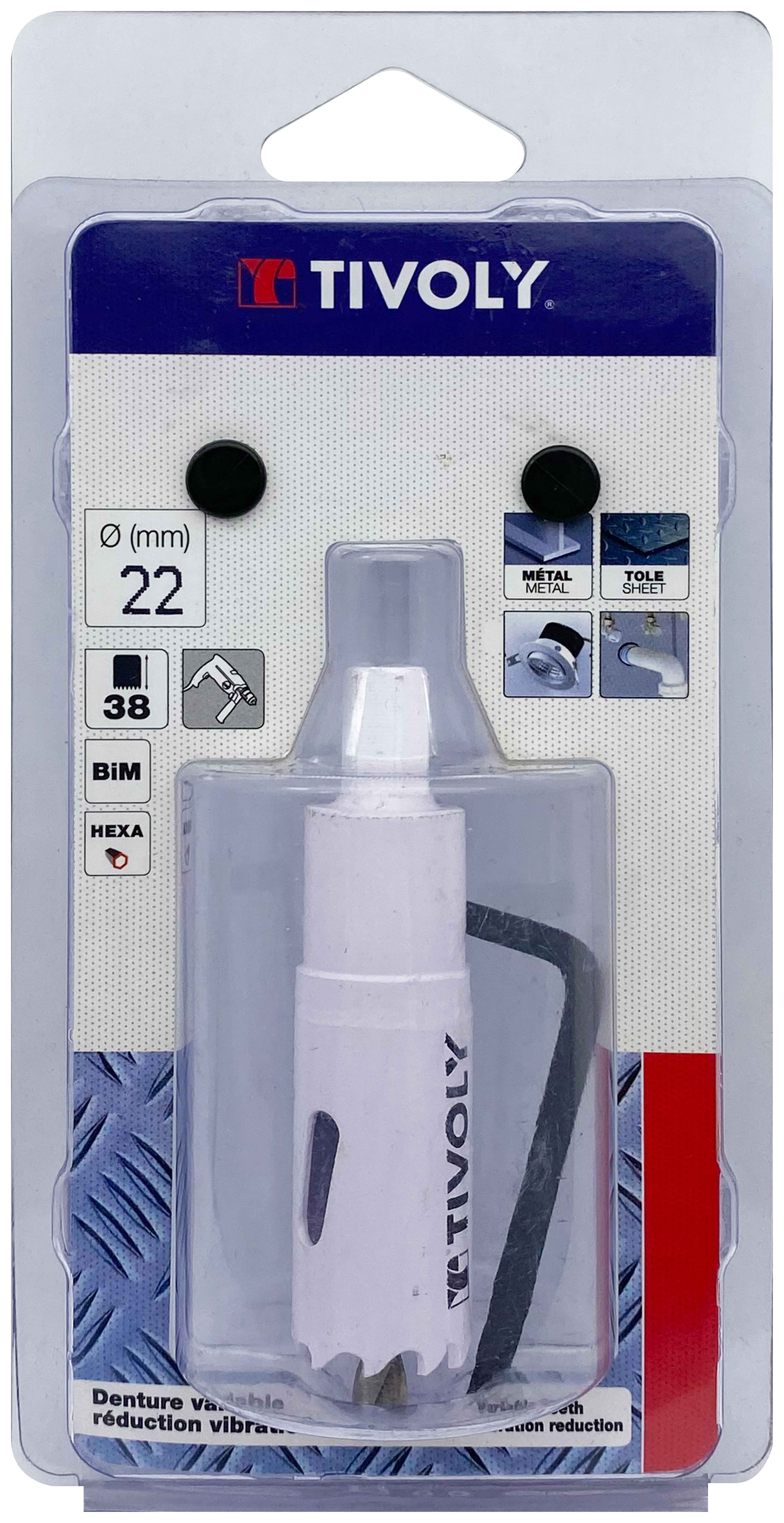 Scie cloche bi-métal HSS monobloc (Blister Box) / H: 38 Ø: 22 TIVOLY - XT505220040