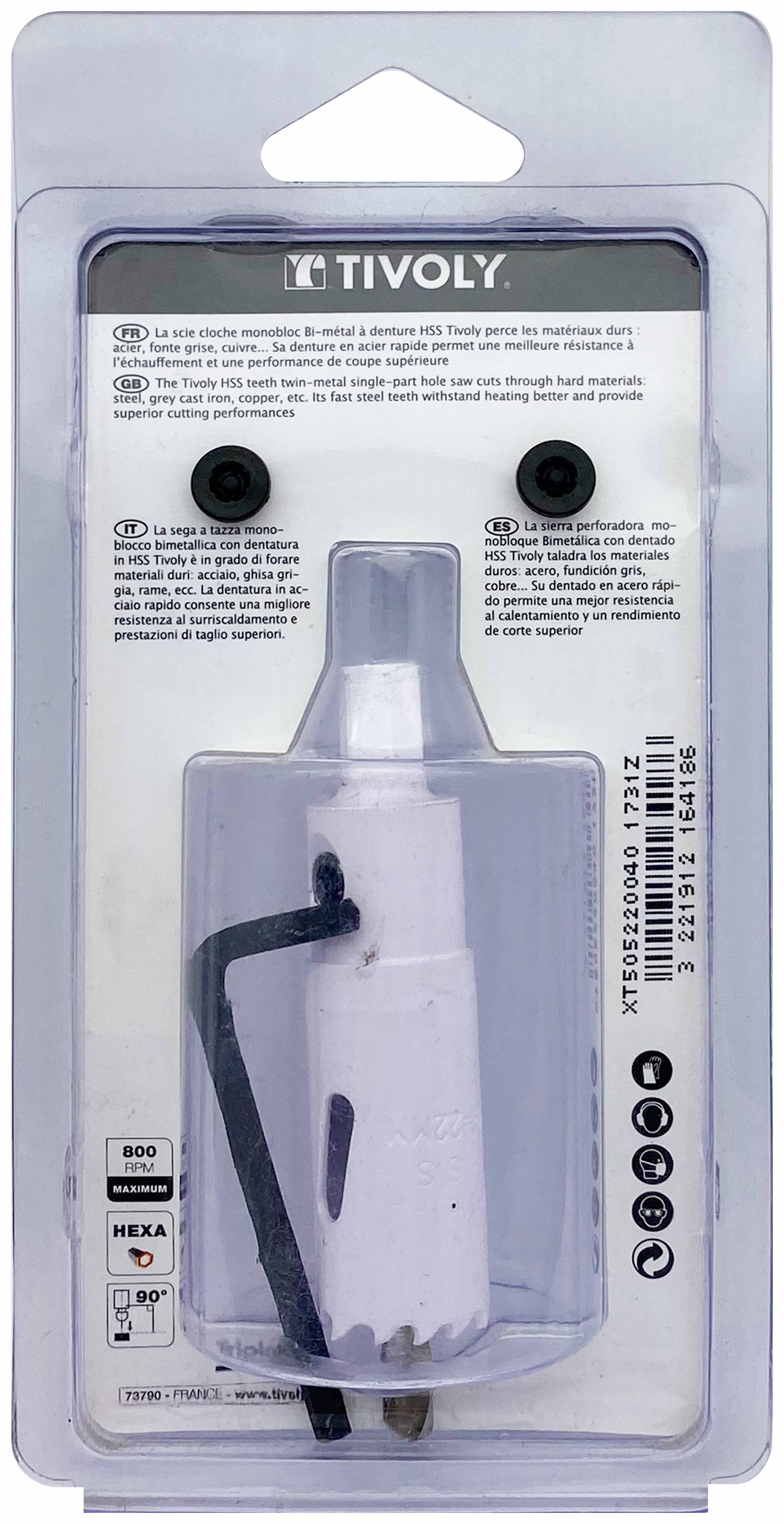 Scie cloche bi-métal HSS monobloc (Blister Box) / H: 38 Ø: 22 TIVOLY - XT505220040