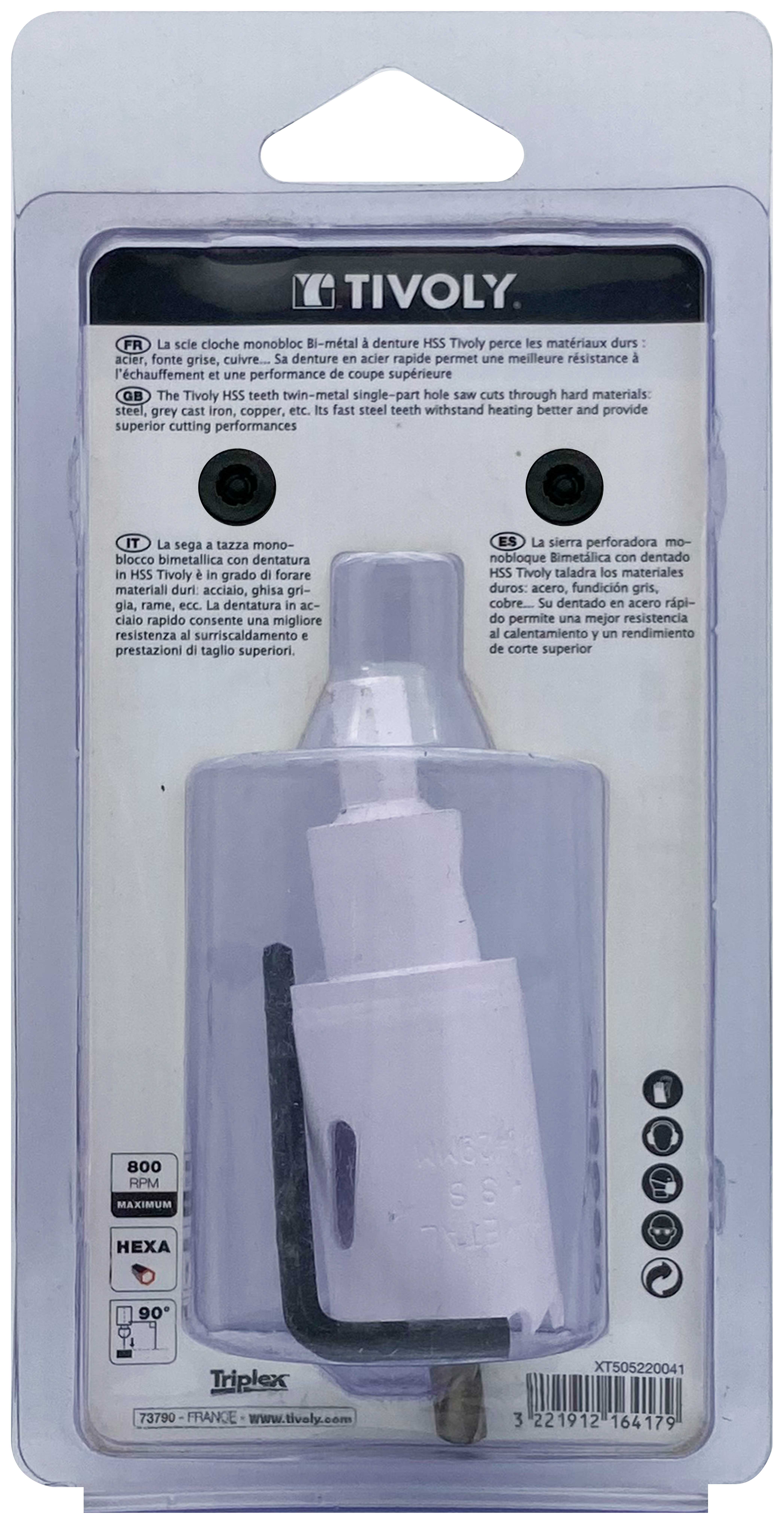 Scie cloche bi-métal HSS monobloc (Blister Box) / H: 38 Ø: 29 TIVOLY - XT505220041