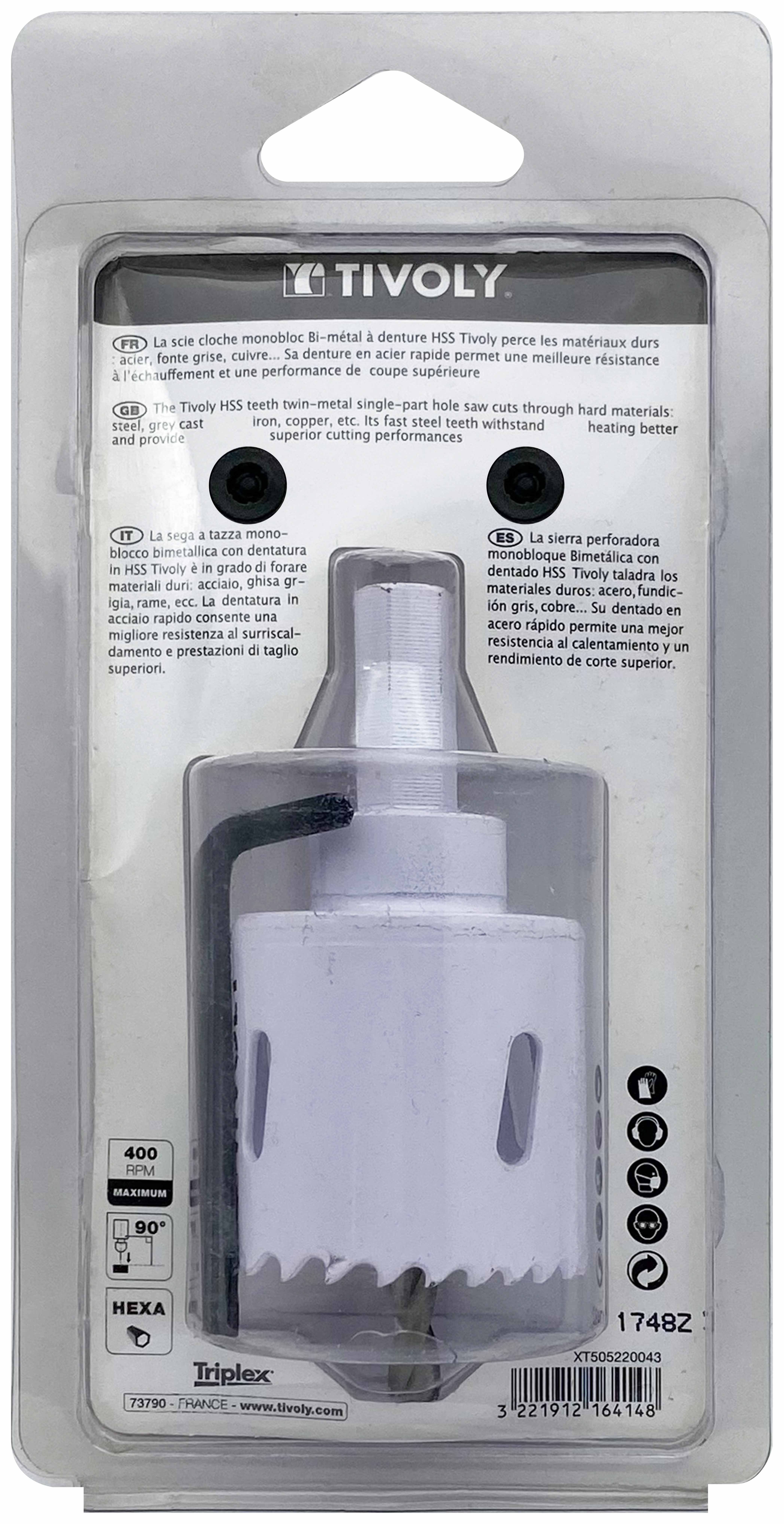 Scie cloche bi-métal HSS monobloc (Blister Box) / H: 38 Ø: 44 TIVOLY - XT505220043