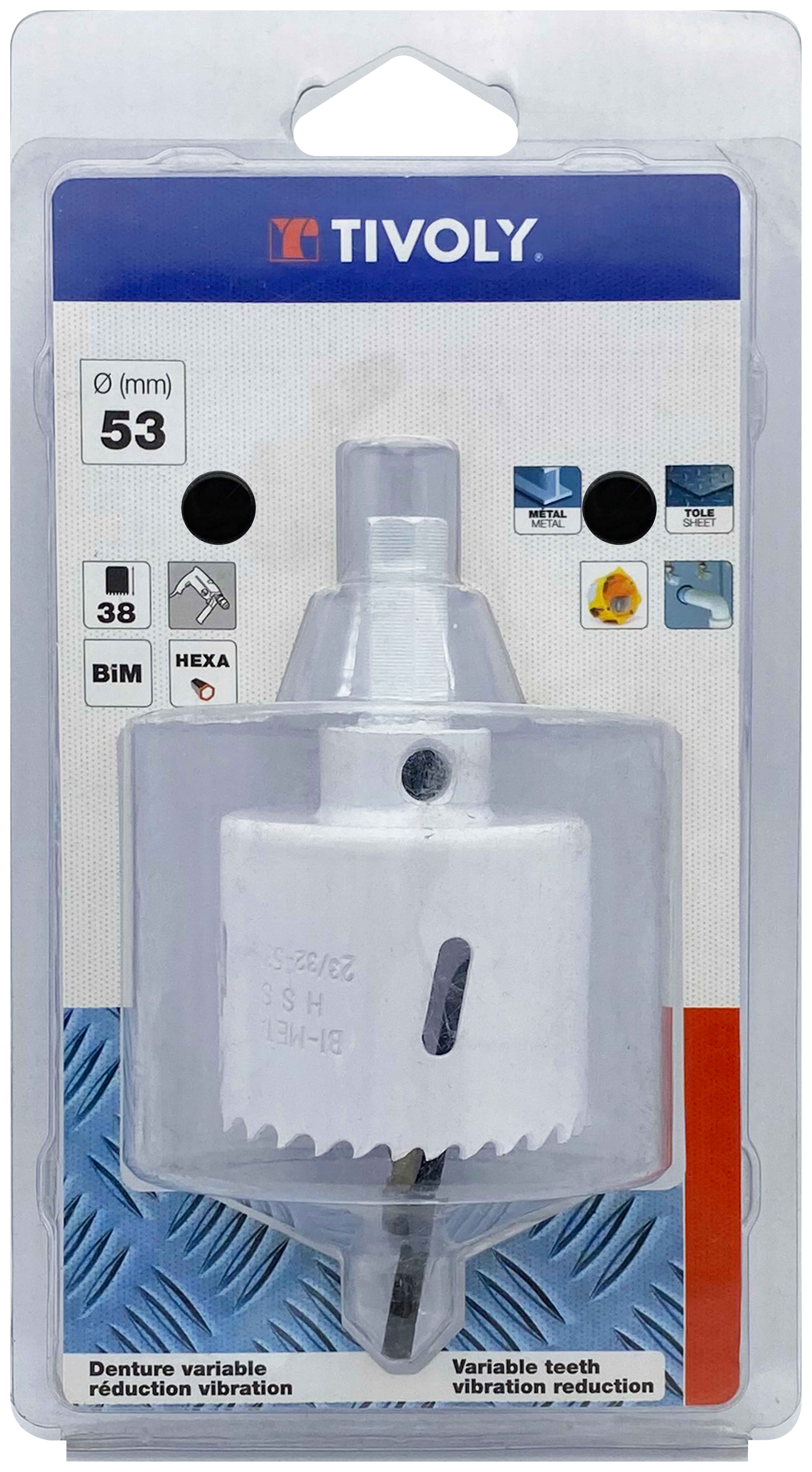 Scie cloche bi-métal HSS monobloc (Blister Box) / H: 38 Ø: 53 TIVOLY - XT505220044