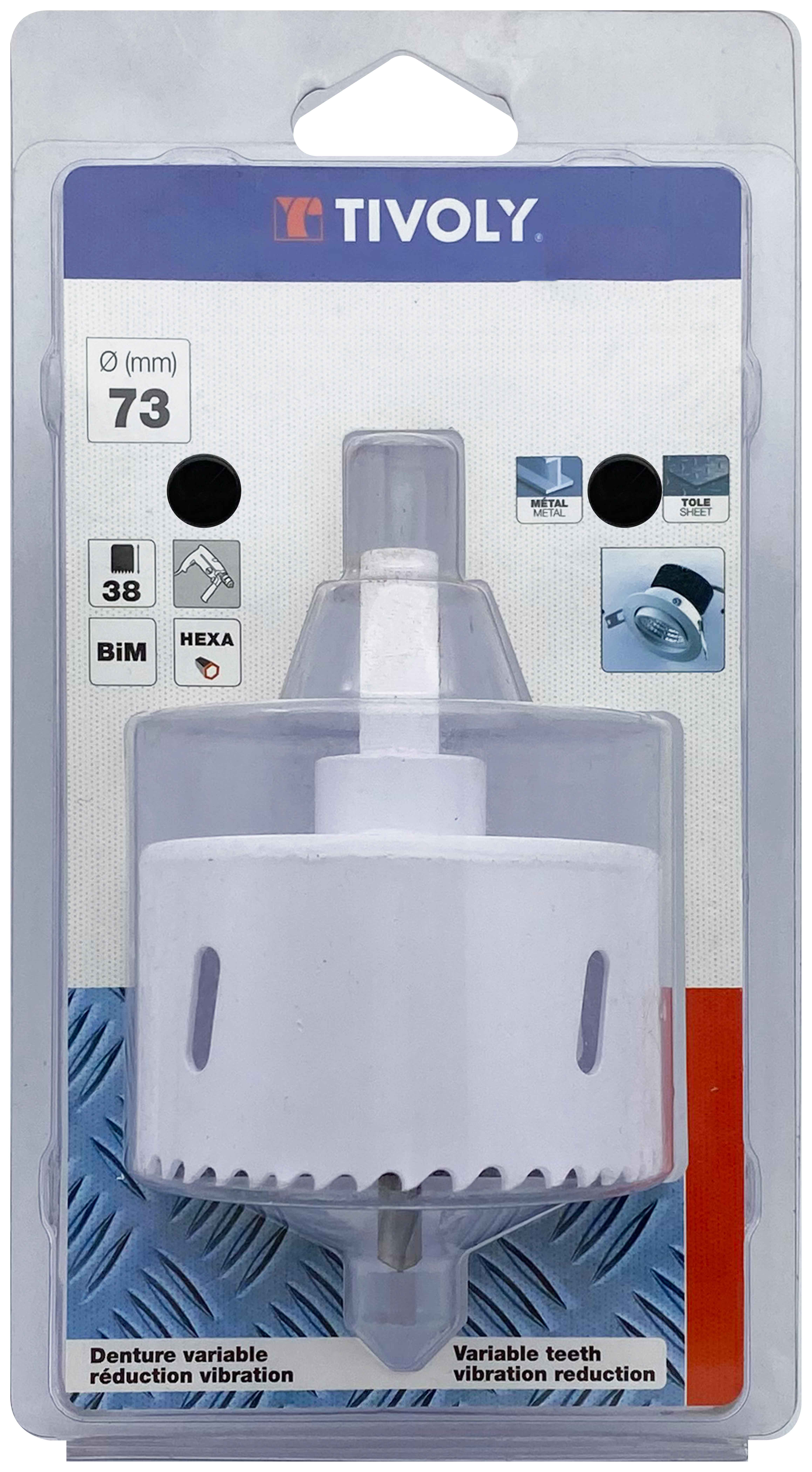 Scie cloche bi-métal HSS monobloc (Blister Box) / H: 38 Ø: 73 TIVOLY - XT505220046