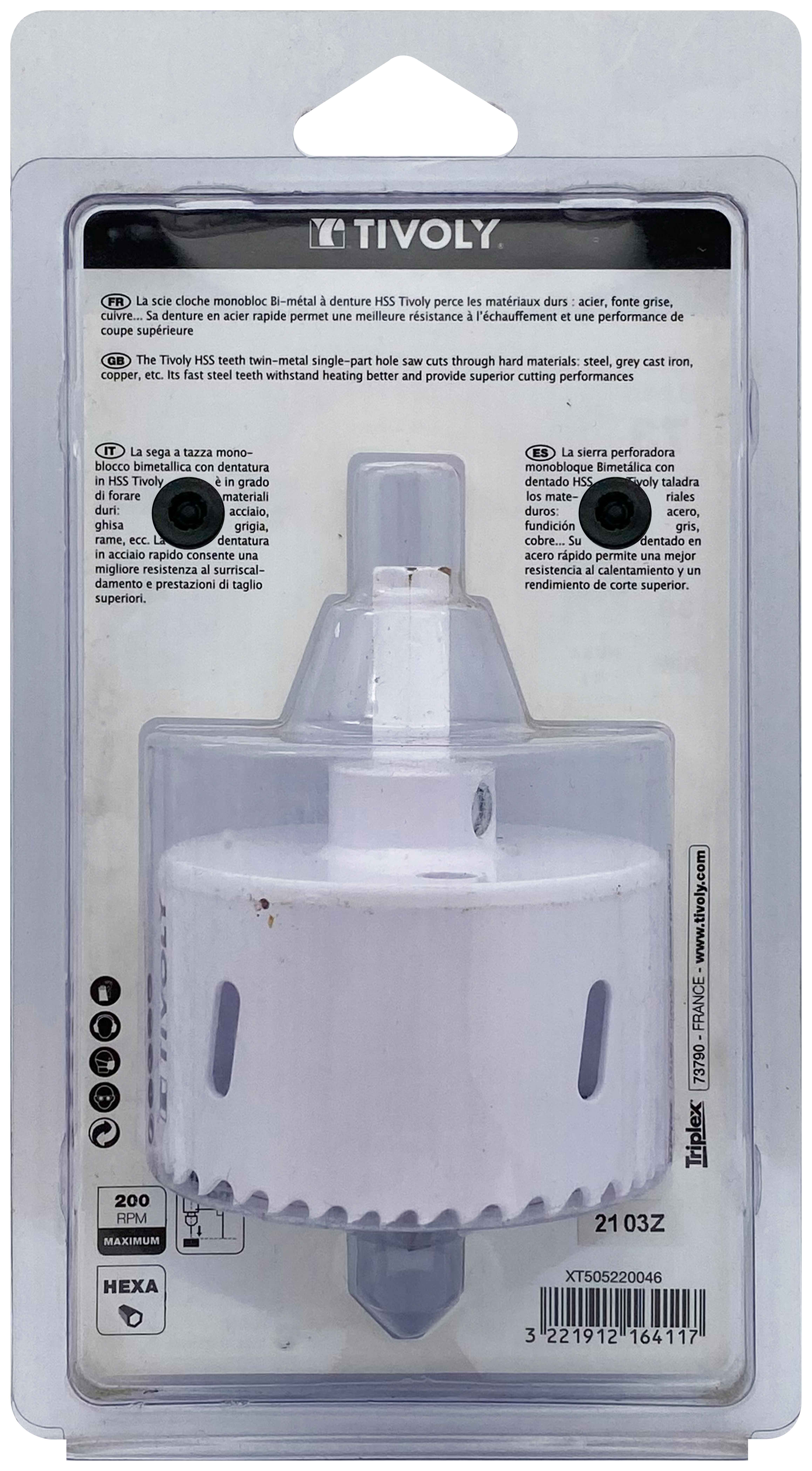 Scie cloche bi-métal HSS monobloc (Blister Box) / H: 38 Ø: 73 TIVOLY - XT505220046