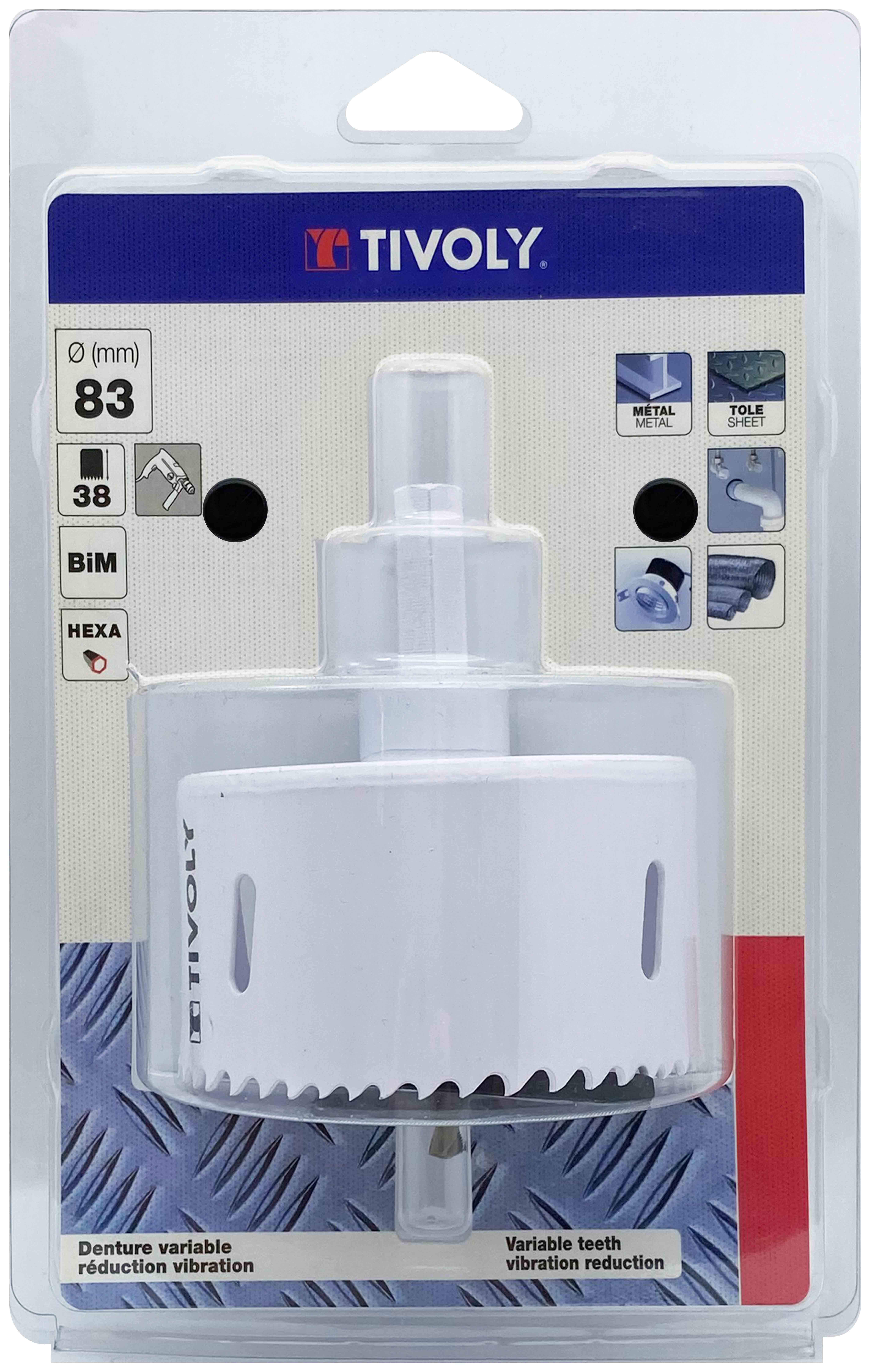 Scie cloche bi-métal HSS monobloc (Blister Box) / H: 38 Ø: 83 TIVOLY - XT505220047