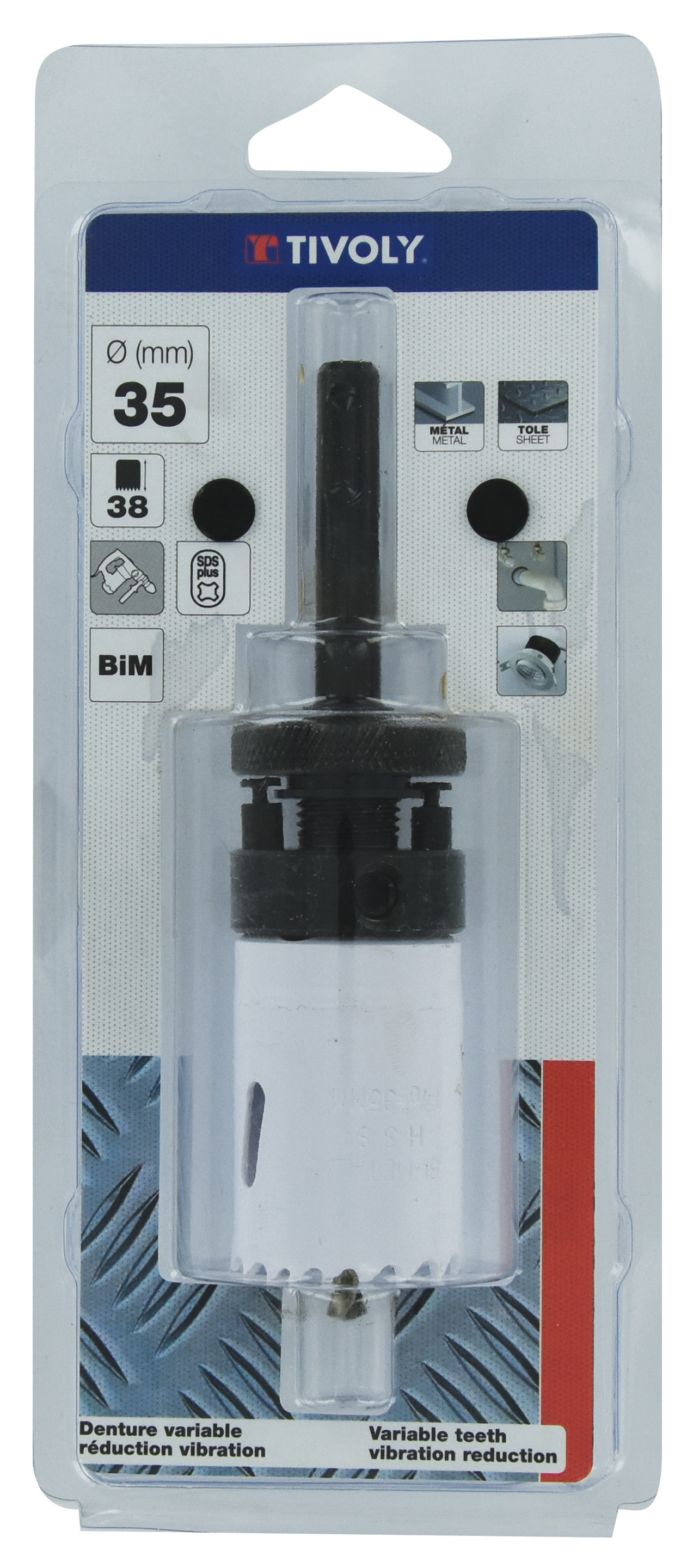 Scie cloche bi-métal HSS attachement sds+ (Blister Box) / H: 38 Ø: 35 TIVOLY - XT505220060