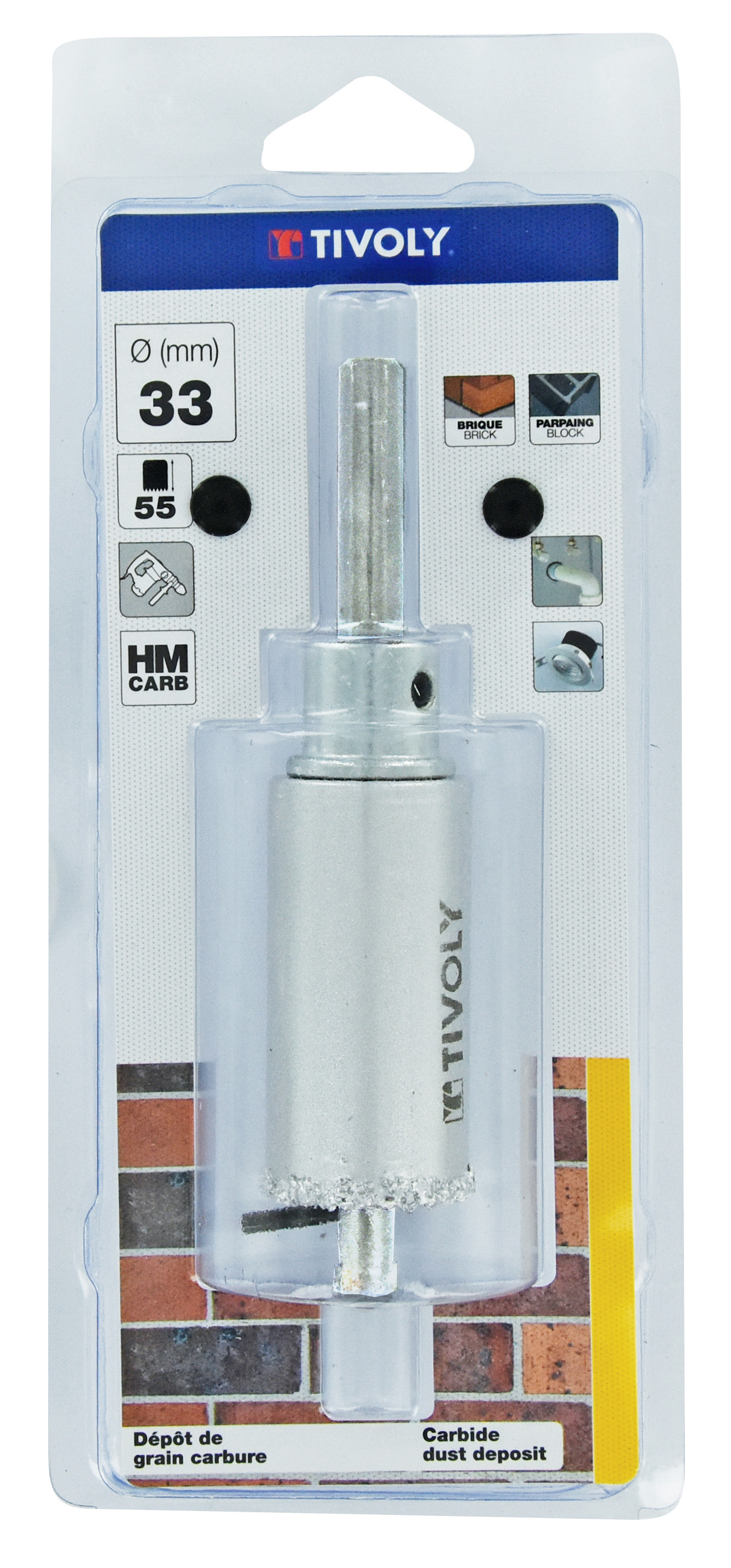 Scie cloche à concrétion carbure HM monobloc (Blister Box) / H: 55 Ø: 33 TIVOLY - XT505220070