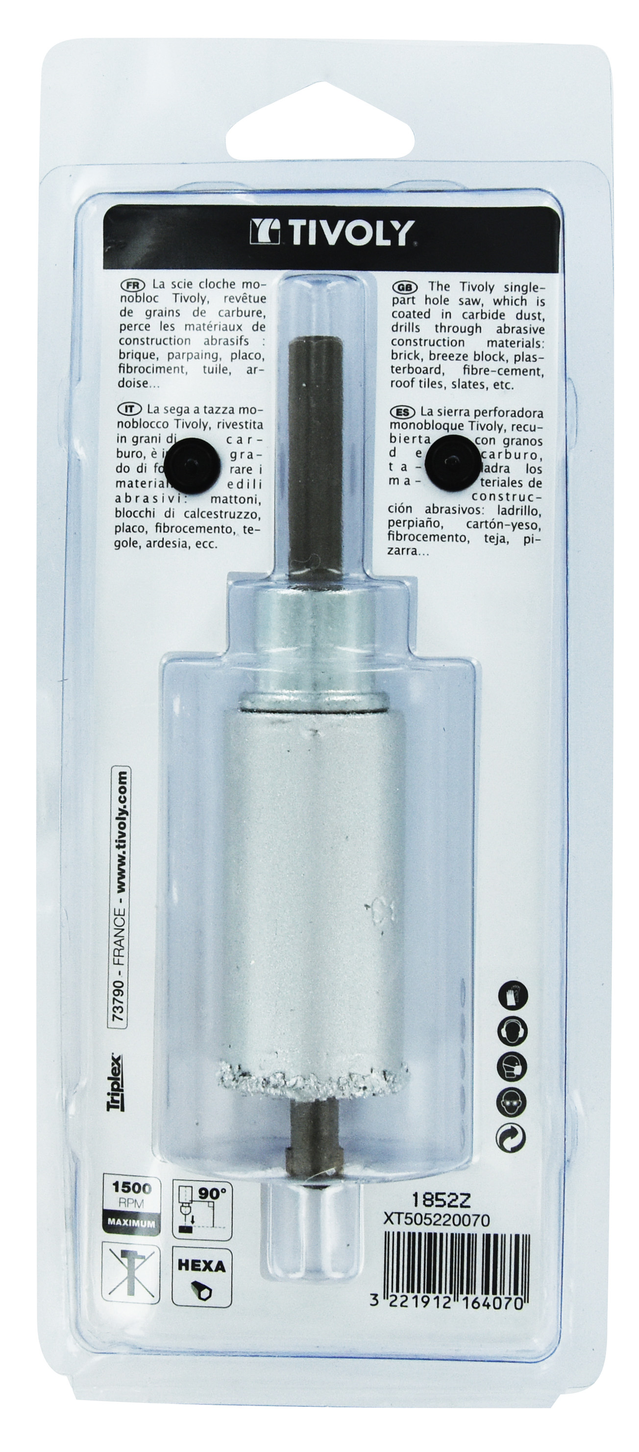 Scie cloche à concrétion carbure HM monobloc (Blister Box) / H: 55 Ø: 33 TIVOLY - XT505220070