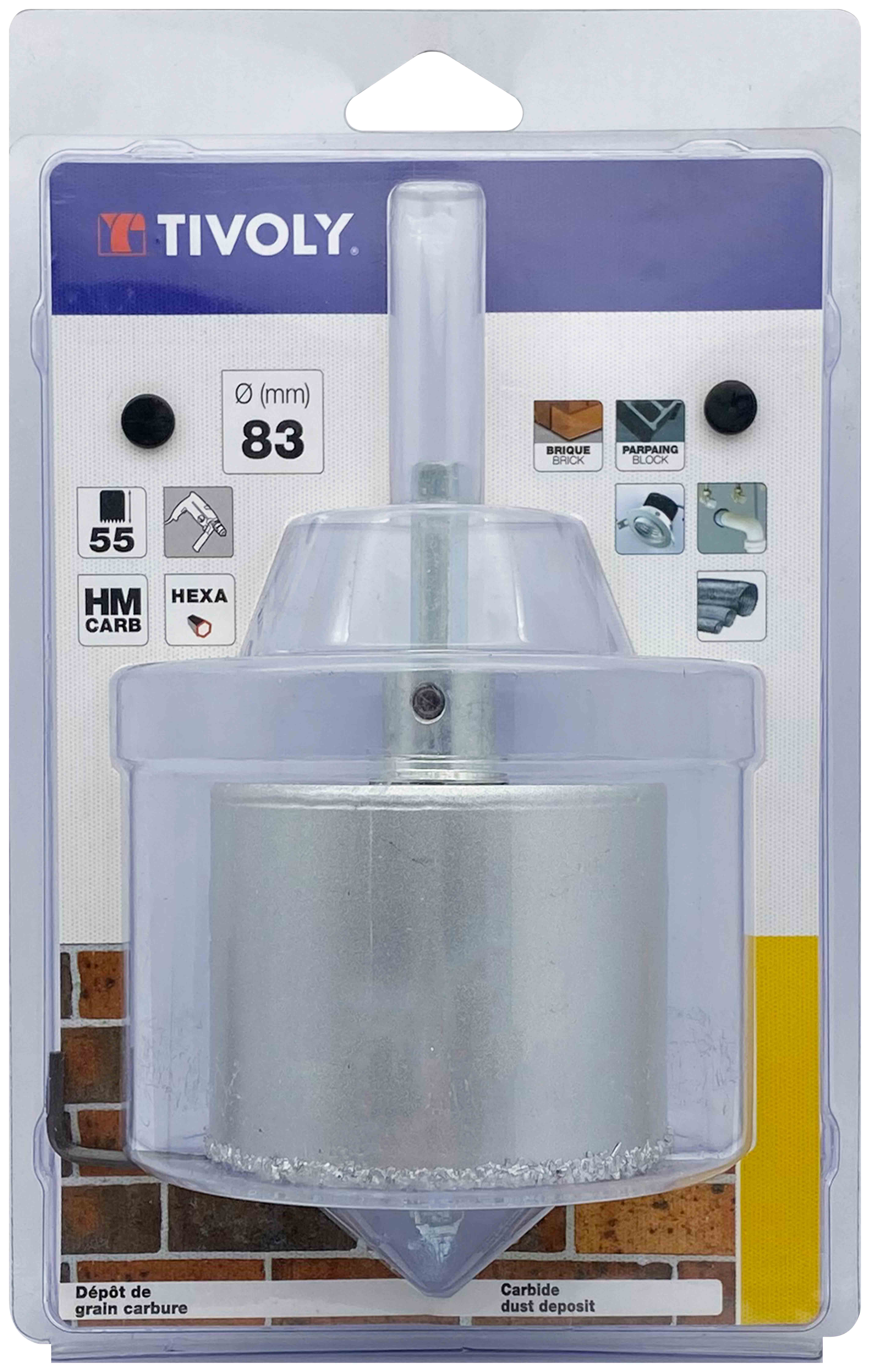 Scie cloche à concrétion carbure HM monobloc (Blister Box) / H: 55 Ø: 83 TIVOLY - XT505220075