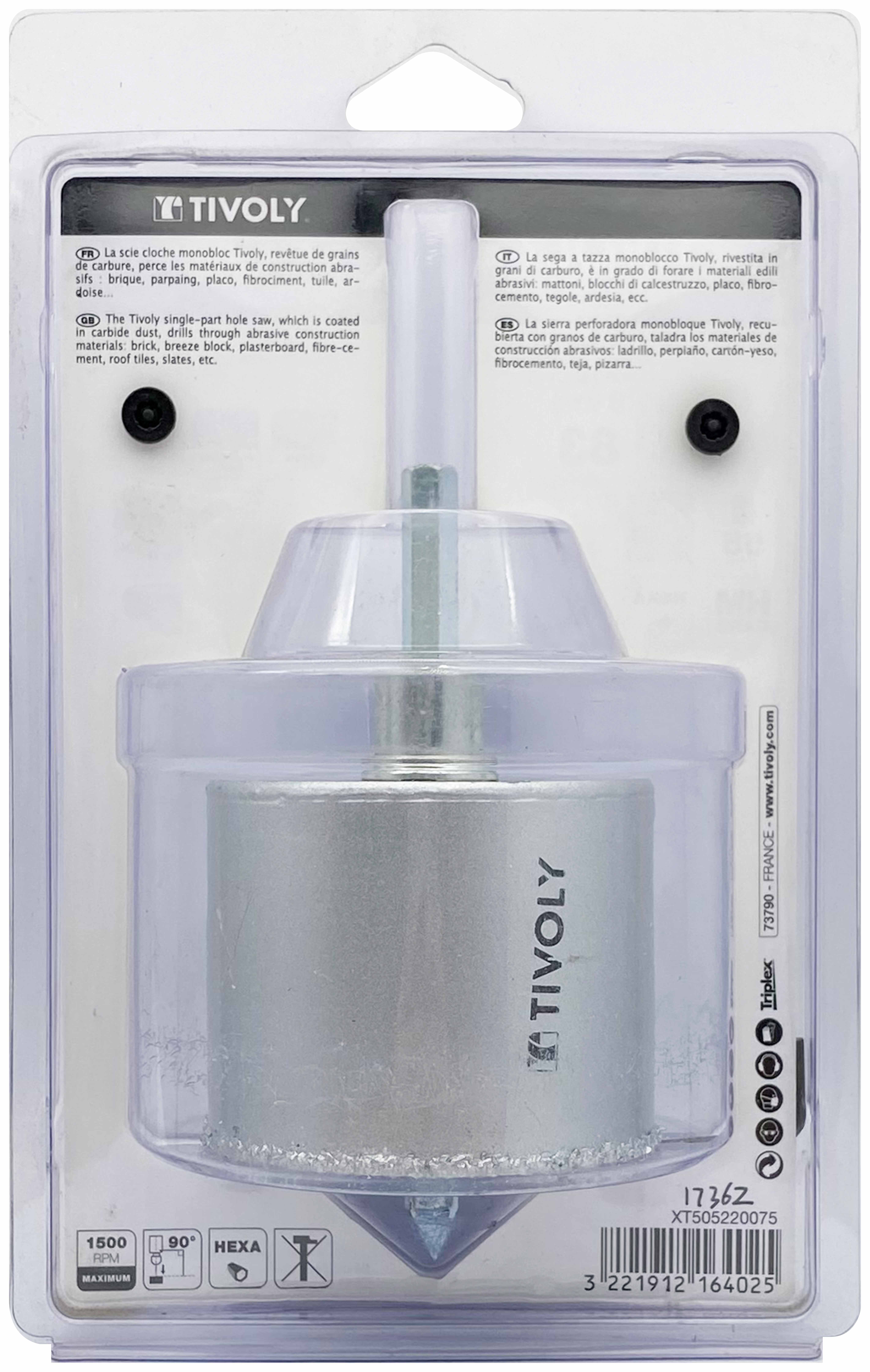 Scie cloche à concrétion carbure HM monobloc (Blister Box) / H: 55 Ø: 83 TIVOLY - XT505220075