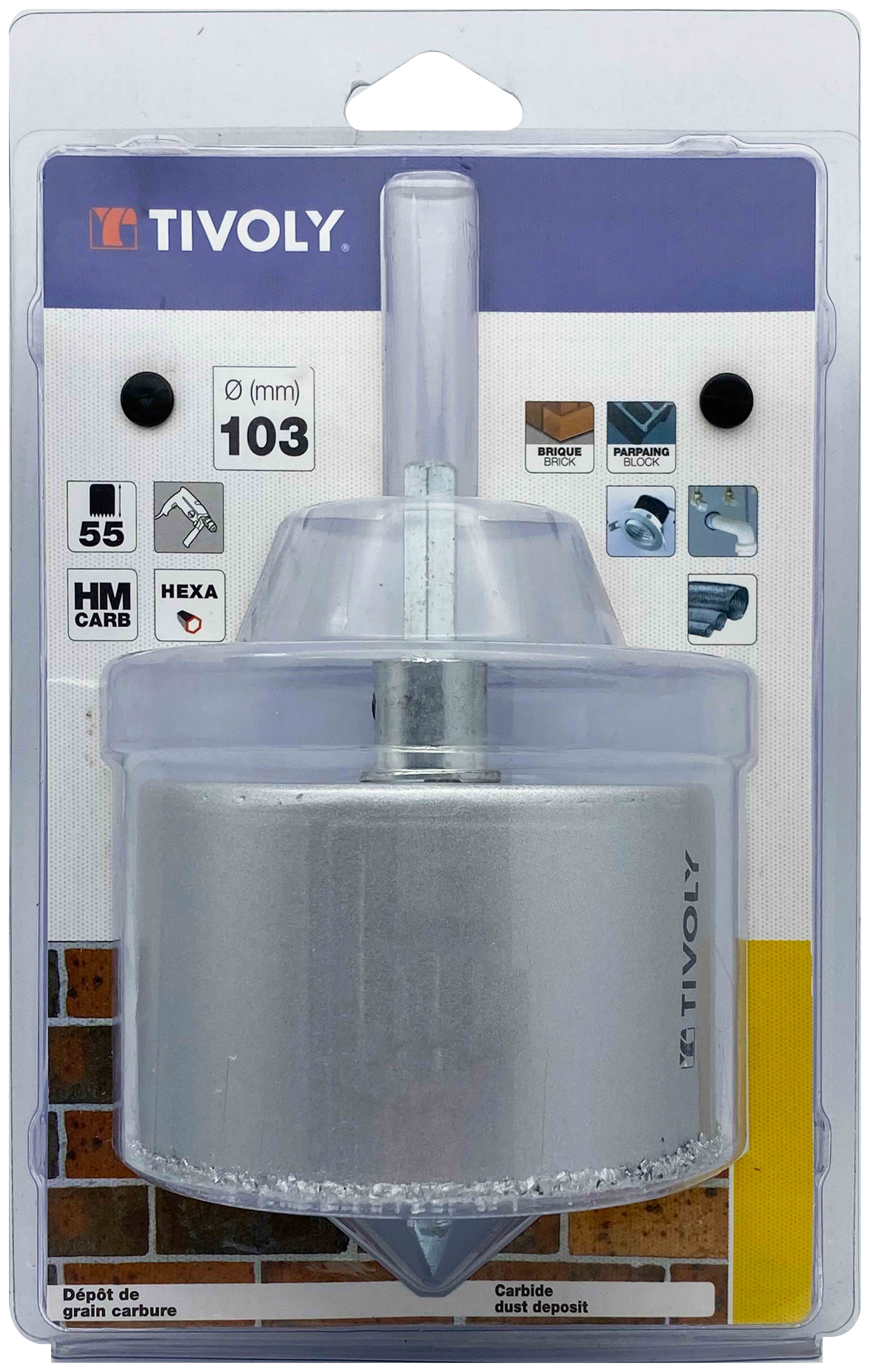 Scie cloche à concrétion carbure HM monobloc (Blister Box) / H: 55 Ø: 103 TIVOLY - XT505220076