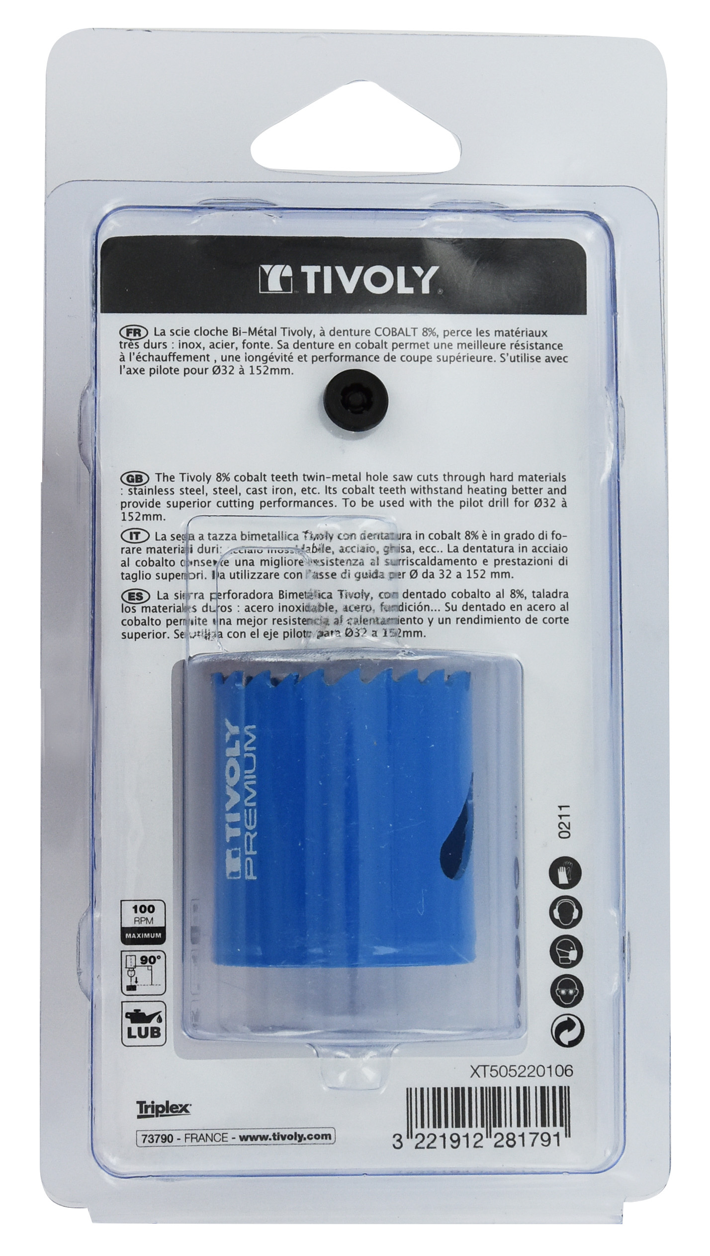 Scie cloche bi-métal cobalt 8 % (Blister Box) / H: 38 Ø: 40 TIVOLY - XT505220106