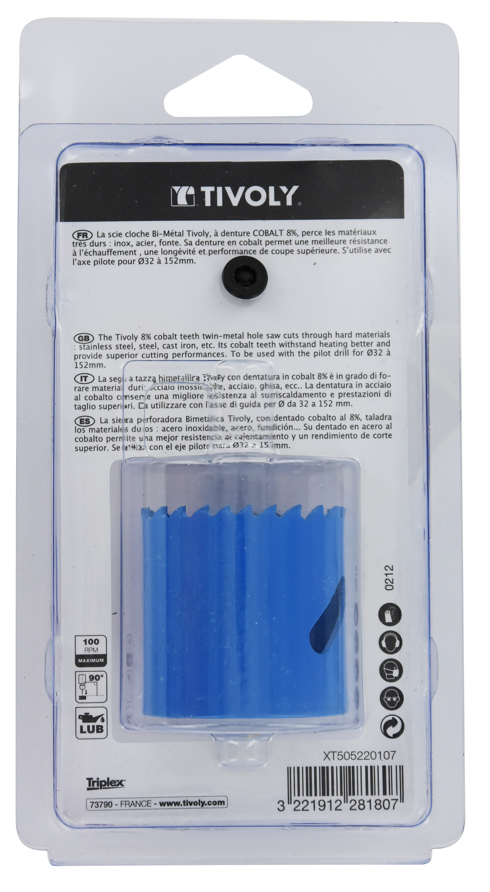 Scie cloche bi-métal cobalt 8 % (Blister Box) / H: 38 Ø: 44 TIVOLY - XT505220107