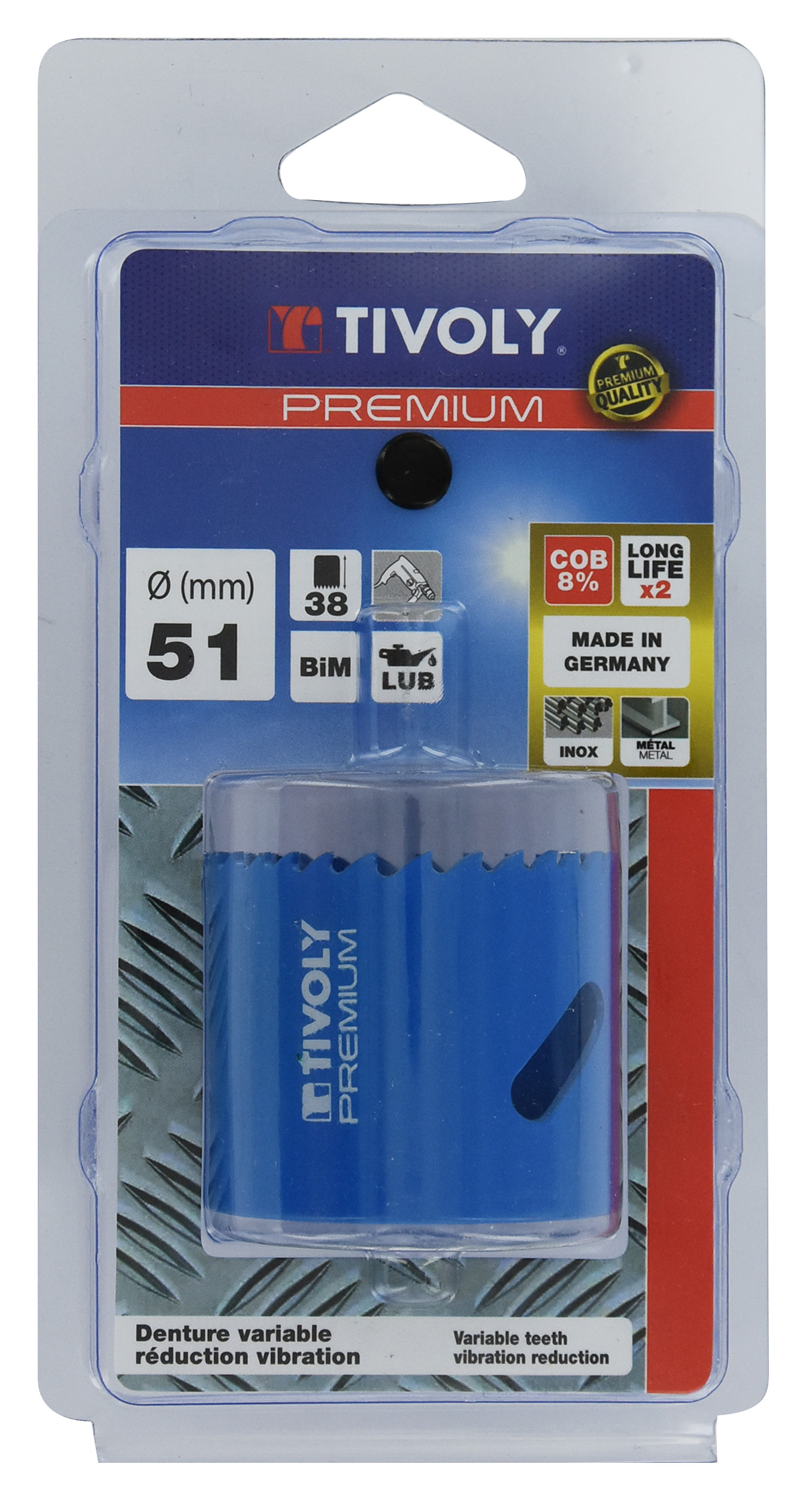 Scie cloche bi-métal cobalt 8 % (Blister Box) / H: 38 Ø: 51 TIVOLY - XT505220109