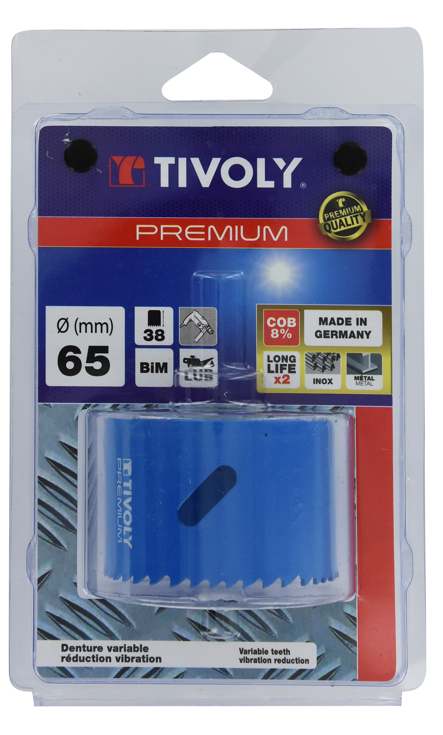 Scie cloche bi-métal cobalt 8 % (Blister Box) / H: 38 Ø: 65 TIVOLY - XT505220111