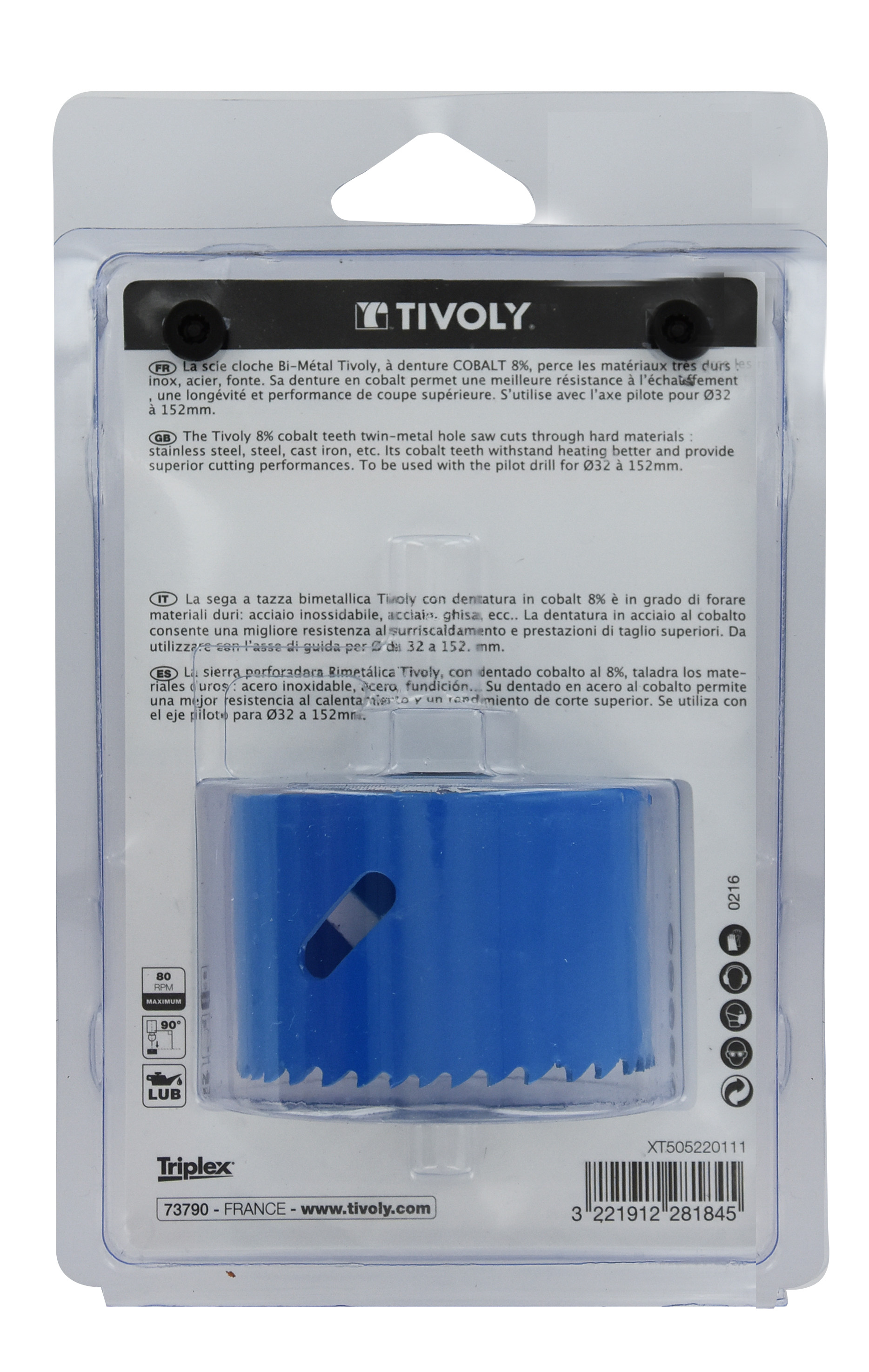 Scie cloche bi-métal cobalt 8 % (Blister Box) / H: 38 Ø: 65 TIVOLY - XT505220111