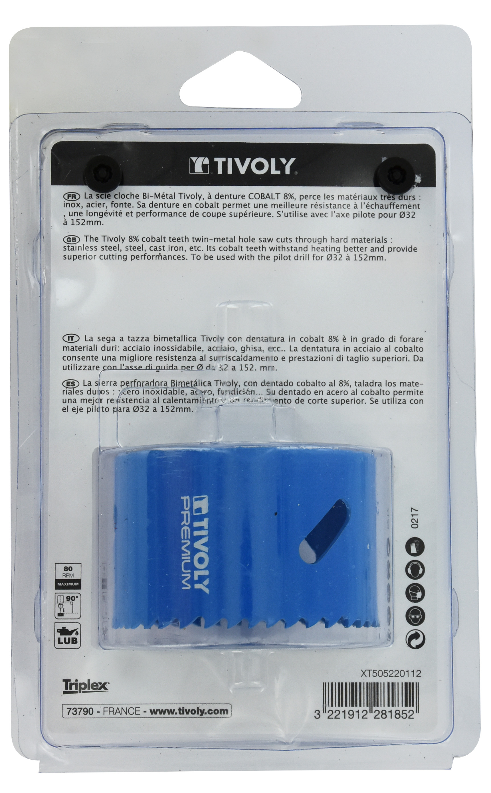 Scie cloche bi-métal cobalt 8 % (Blister Box) / H: 38 Ø: 68 TIVOLY - XT505220112