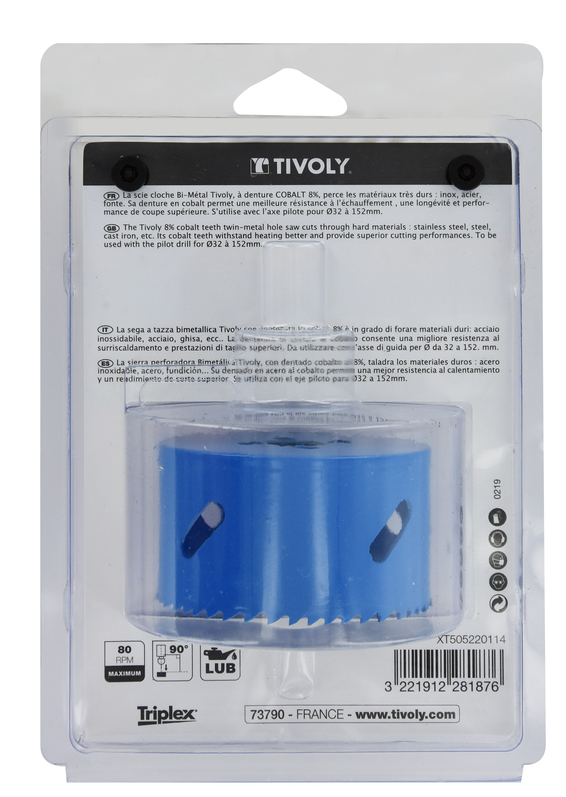 Scie cloche bi-métal cobalt 8 % (Blister Box) / H: 38 Ø: 76 TIVOLY - XT505220114