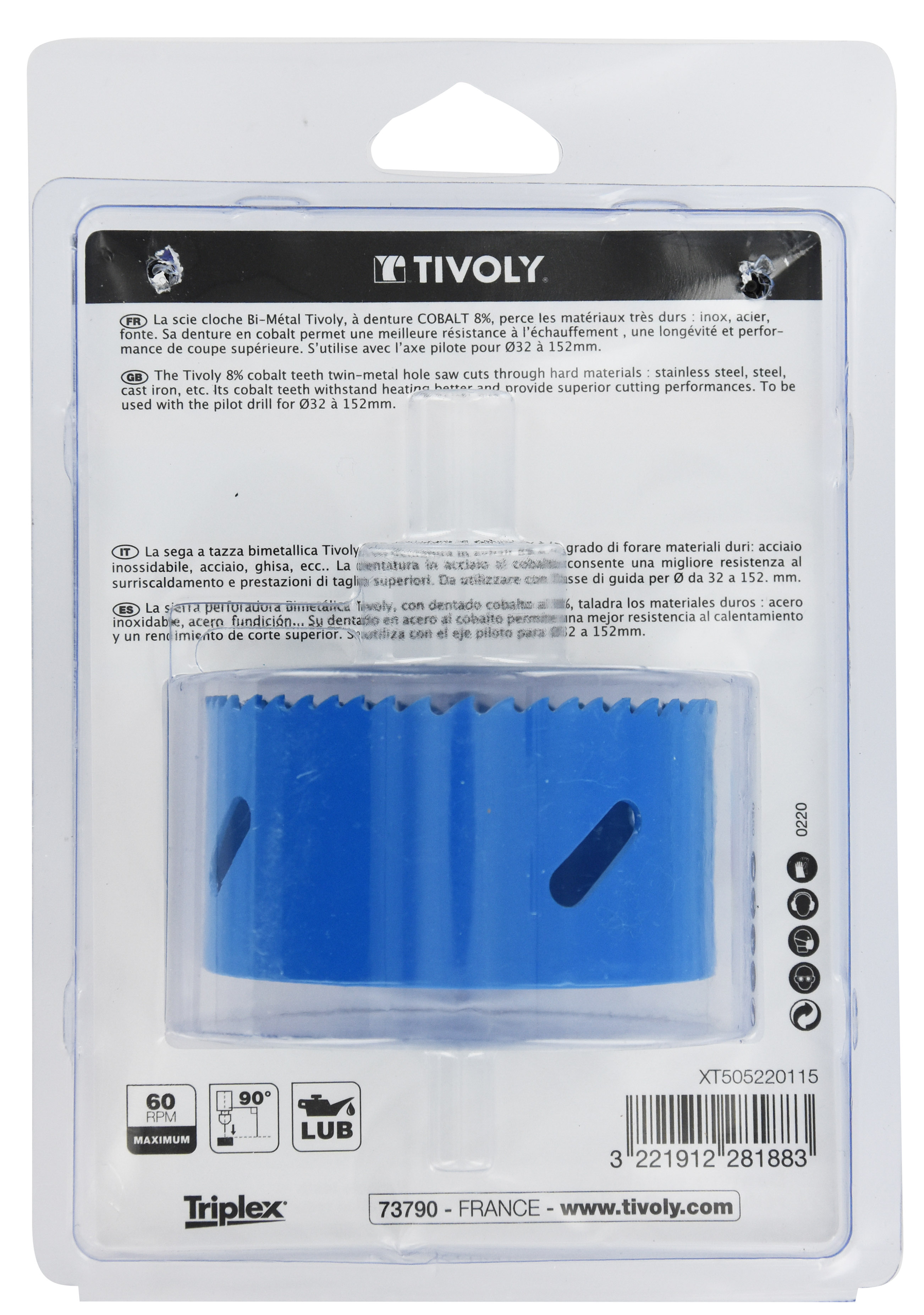 Scie cloche bi-métal cobalt 8 % (Blister Box) / H: 38 Ø: 83 TIVOLY - XT505220115