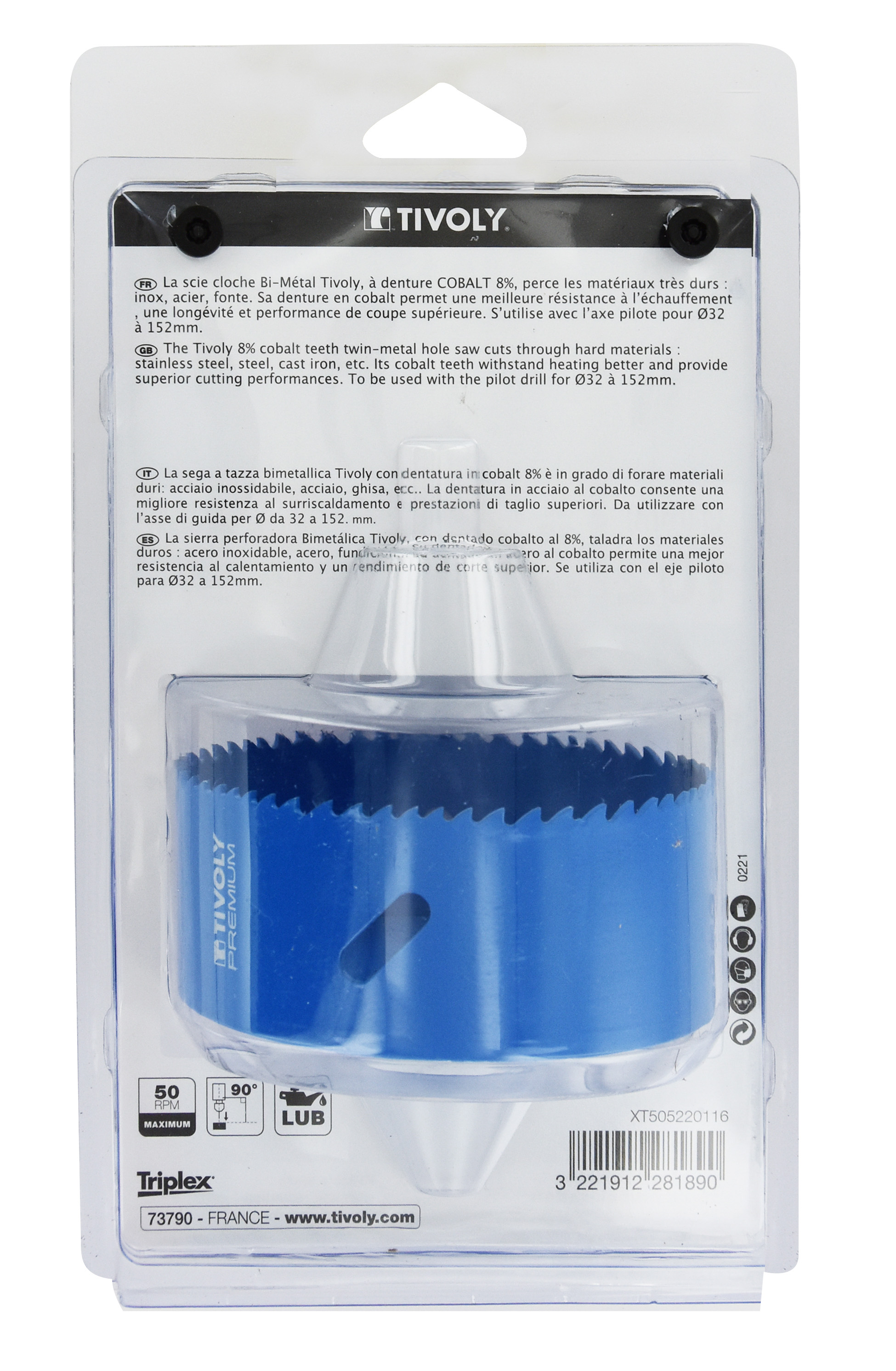 Scie cloche bi-métal cobalt 8 % (Blister Box) / H: 38 Ø: 102 TIVOLY - XT505220116