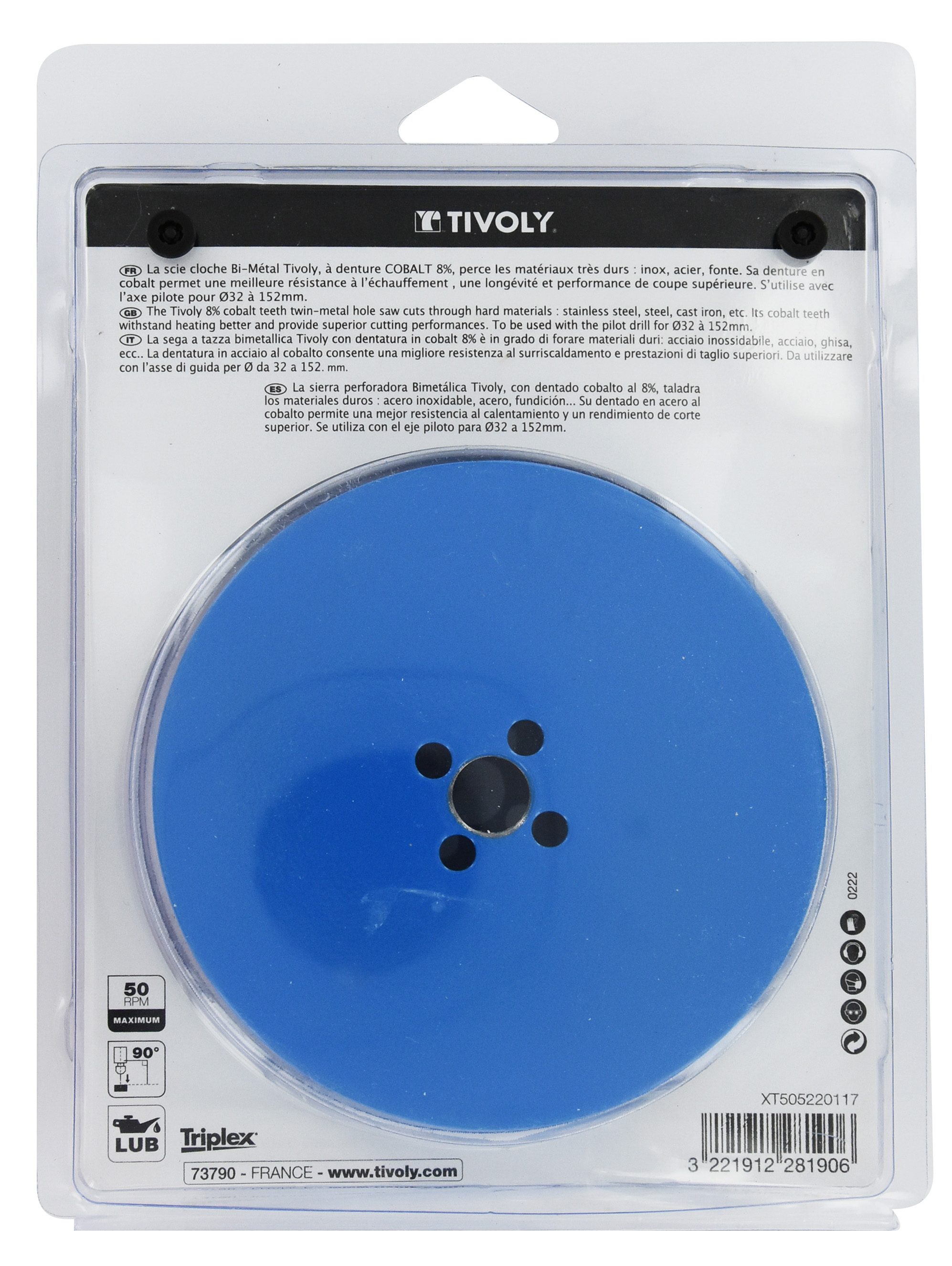 Scie cloche bi-métal cobalt 8 % (Blister Box) / H: 38 Ø: 127 TIVOLY - XT505220117