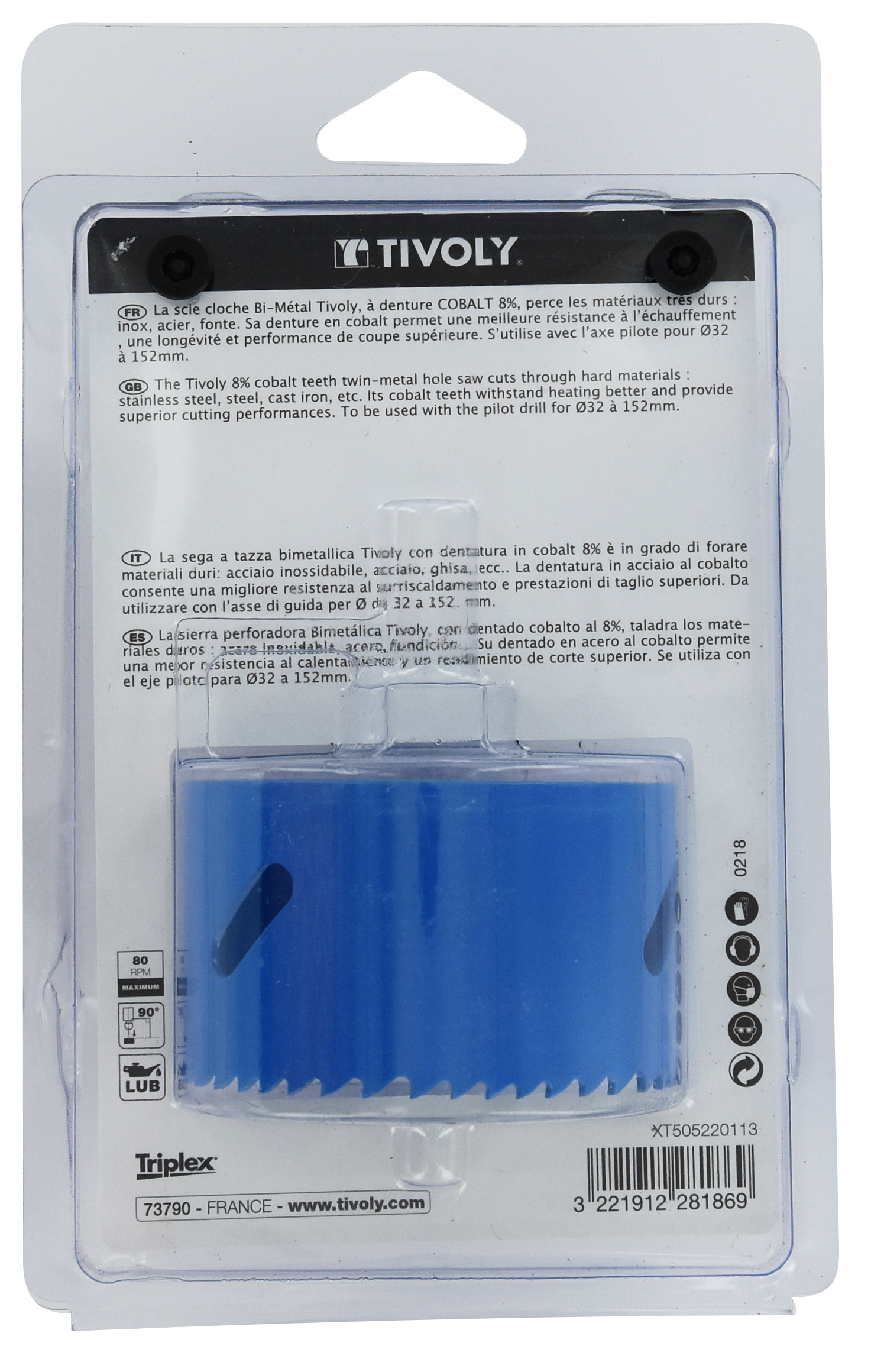 Scie cloche bi-métal cobalt 8 % (Blister Box) / H: 38 Ø: 152 TIVOLY - XT505220118