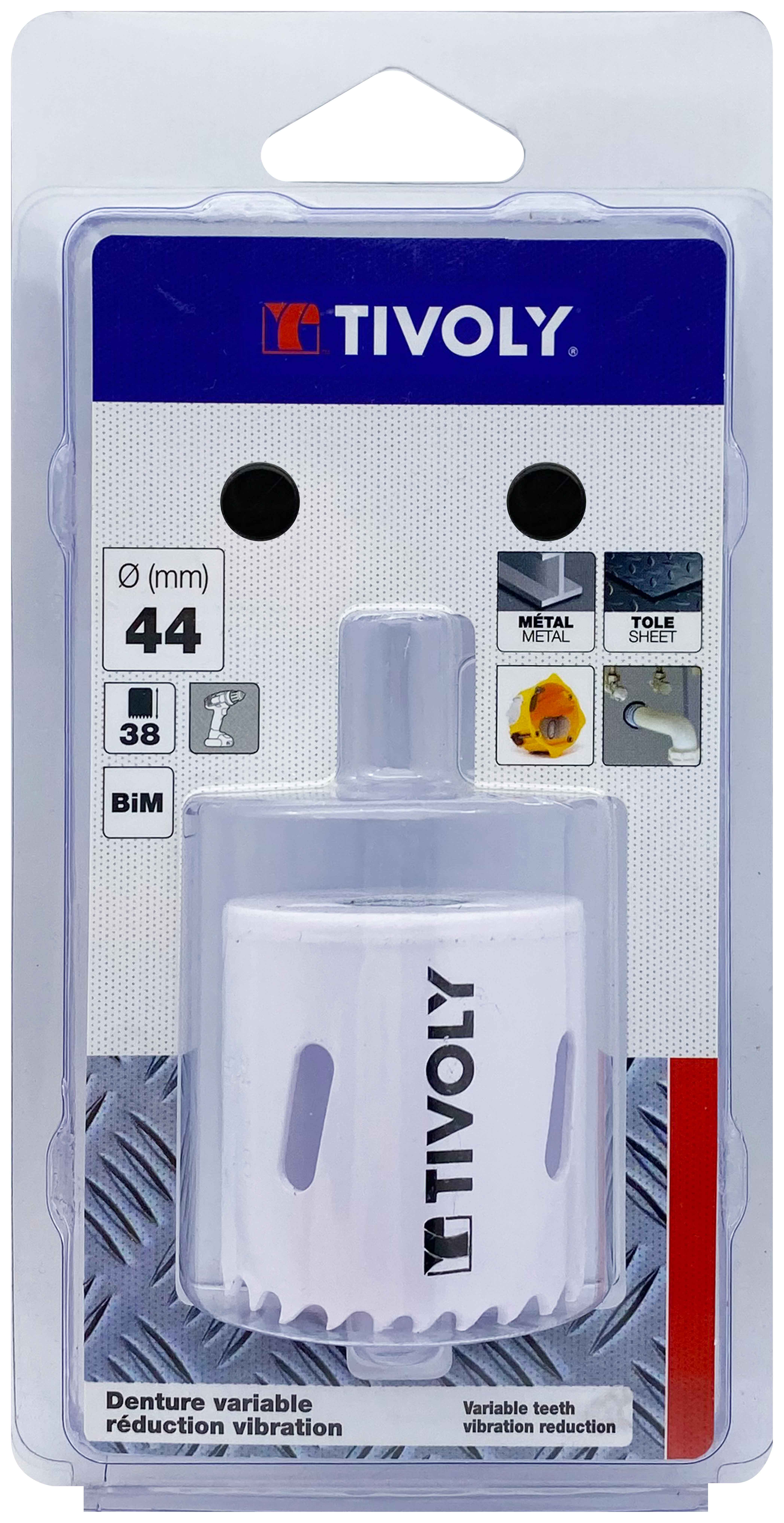 Scie cloche bi-métal HSS (Blister Box) / H: 38 Ø: 44 TIVOLY - XT50522052222