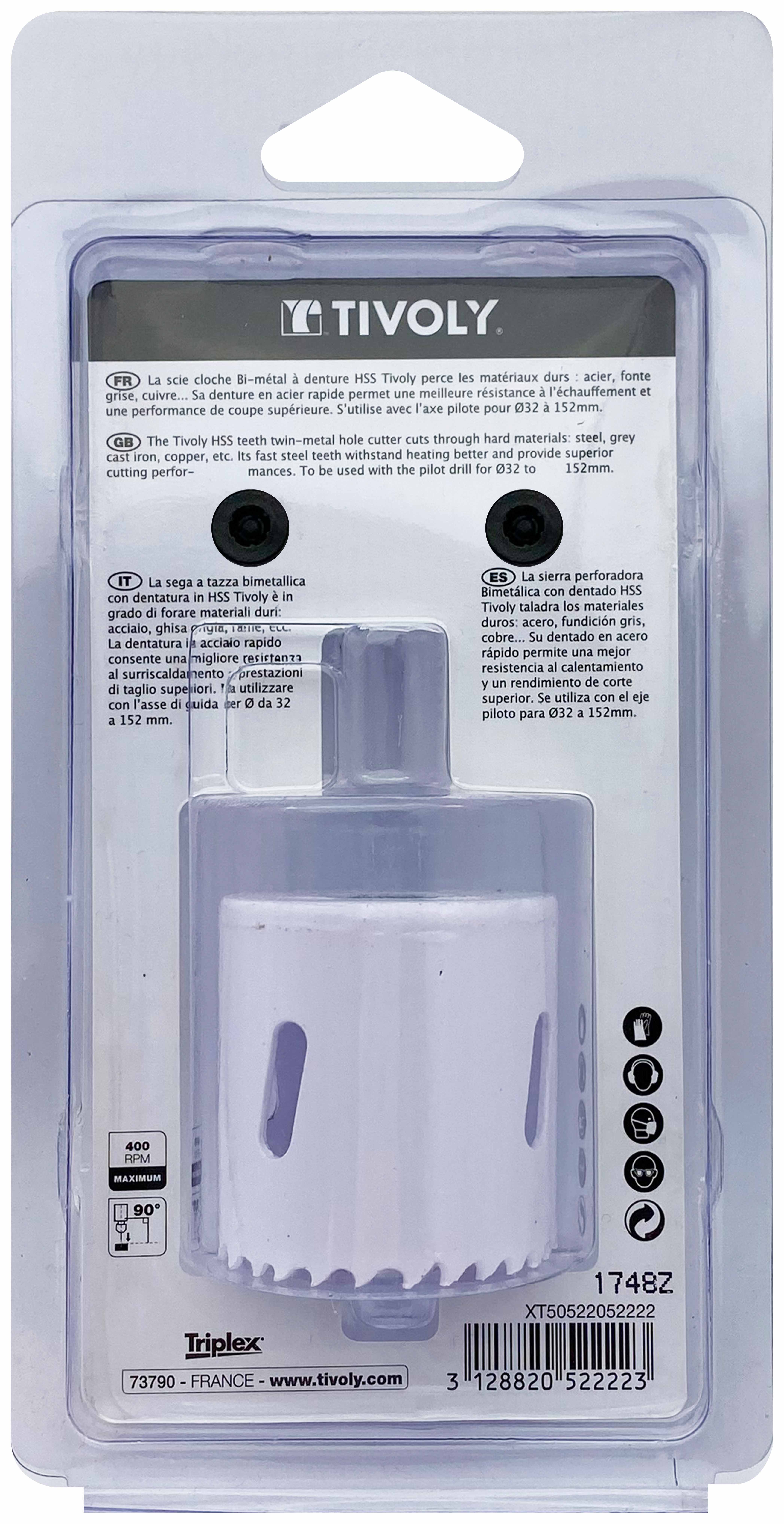 Scie cloche bi-métal HSS (Blister Box) / H: 38 Ø: 44 TIVOLY - XT50522052222