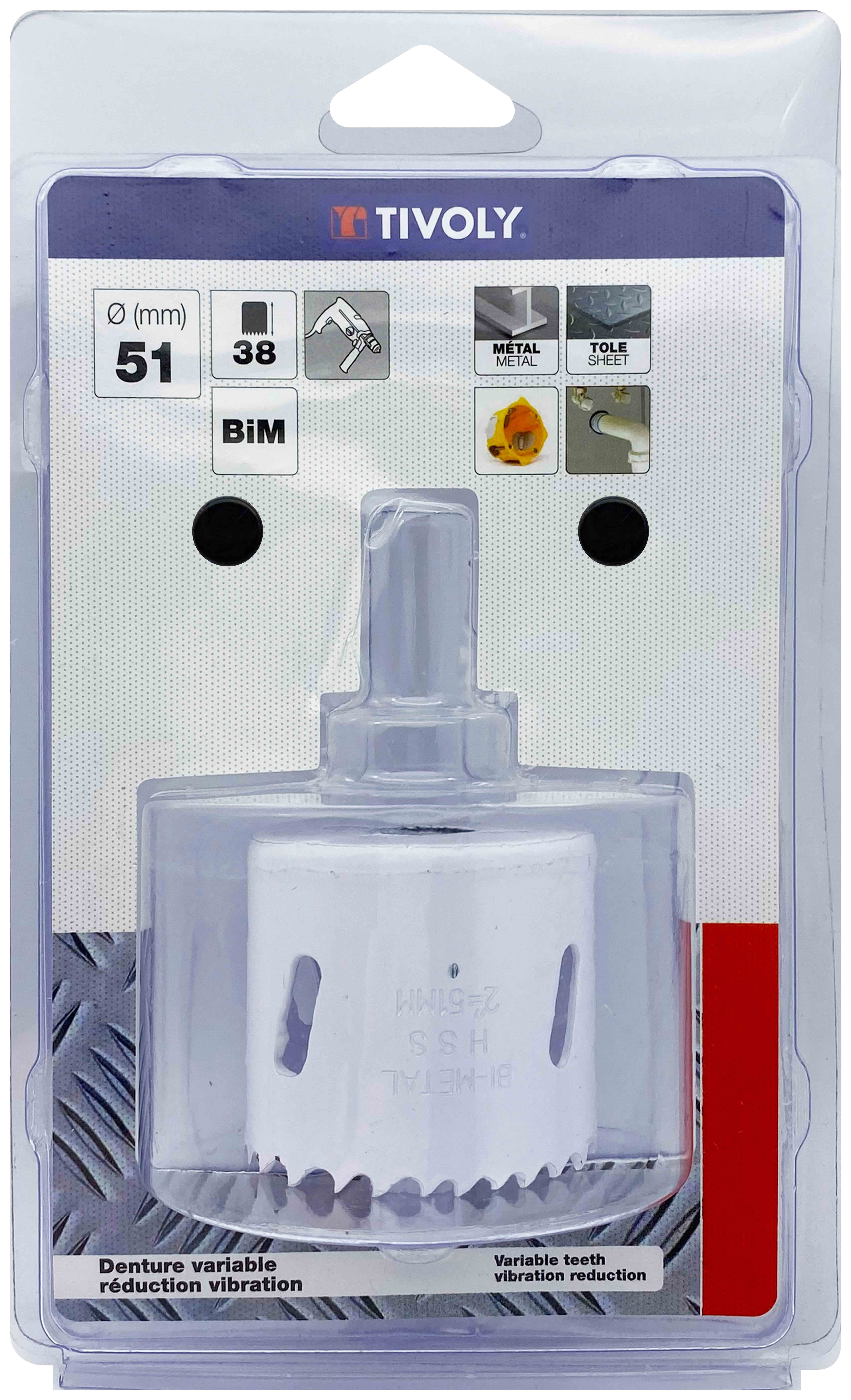 Scie cloche bi-métal HSS (Blister Box) / H: 38 Ø: 51 TIVOLY - XT50522052224