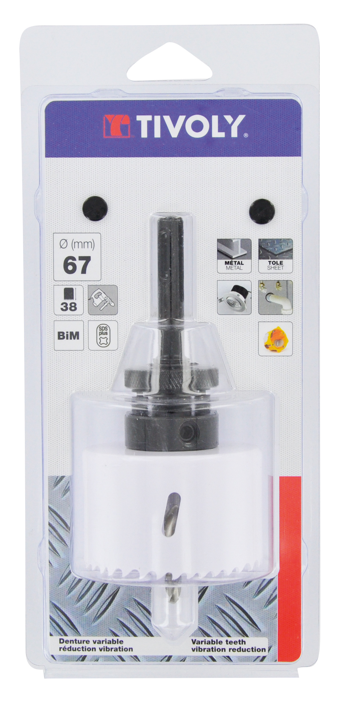 Scie cloche bi-métal HSS attachement sds+ (Blister Box) / H: 38 Ø: 65 TIVOLY - XT50522052229