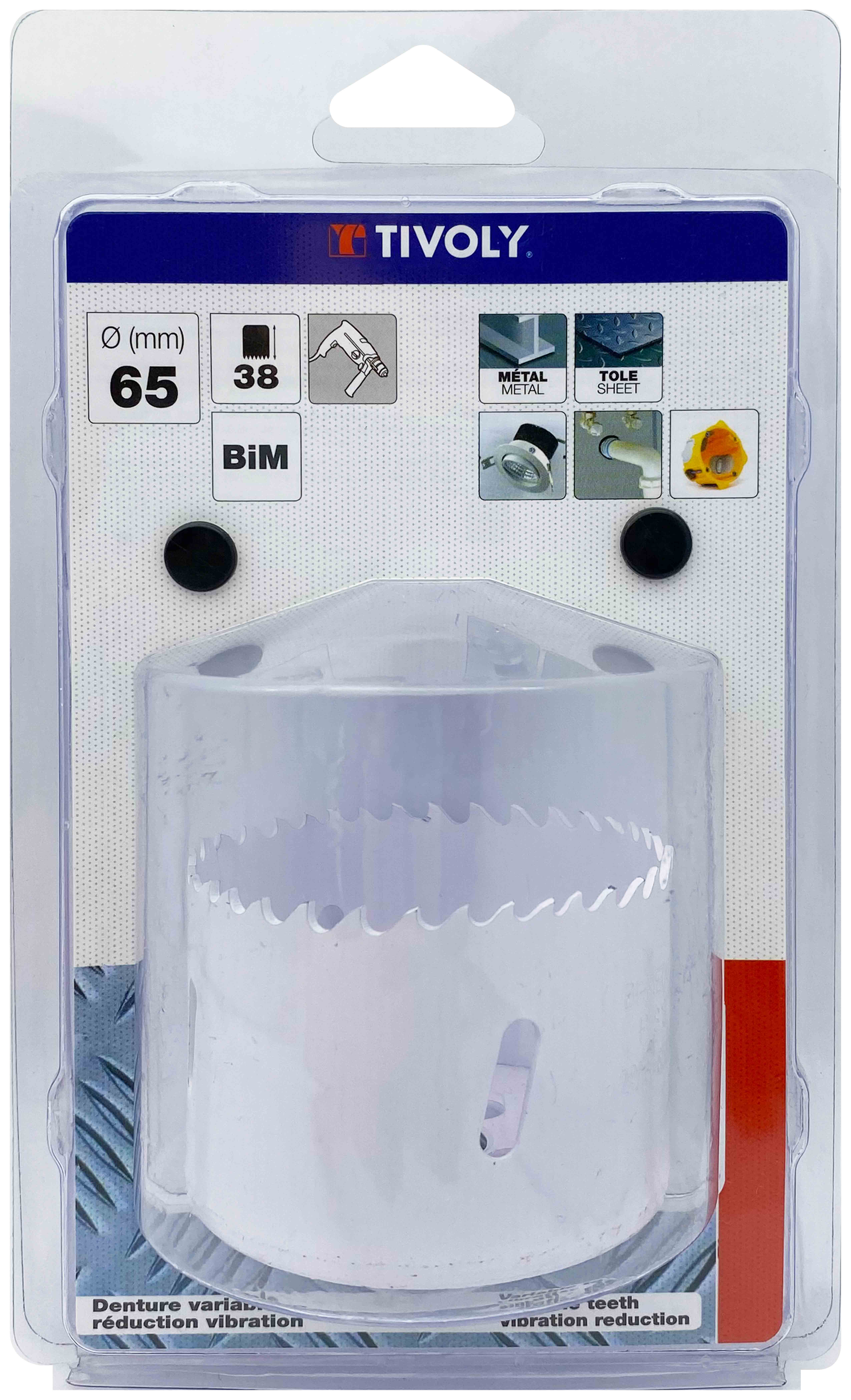 Scie cloche bi-métal HSS (Blister Box) / H: 38 Ø: 65 TIVOLY - XT50522052230