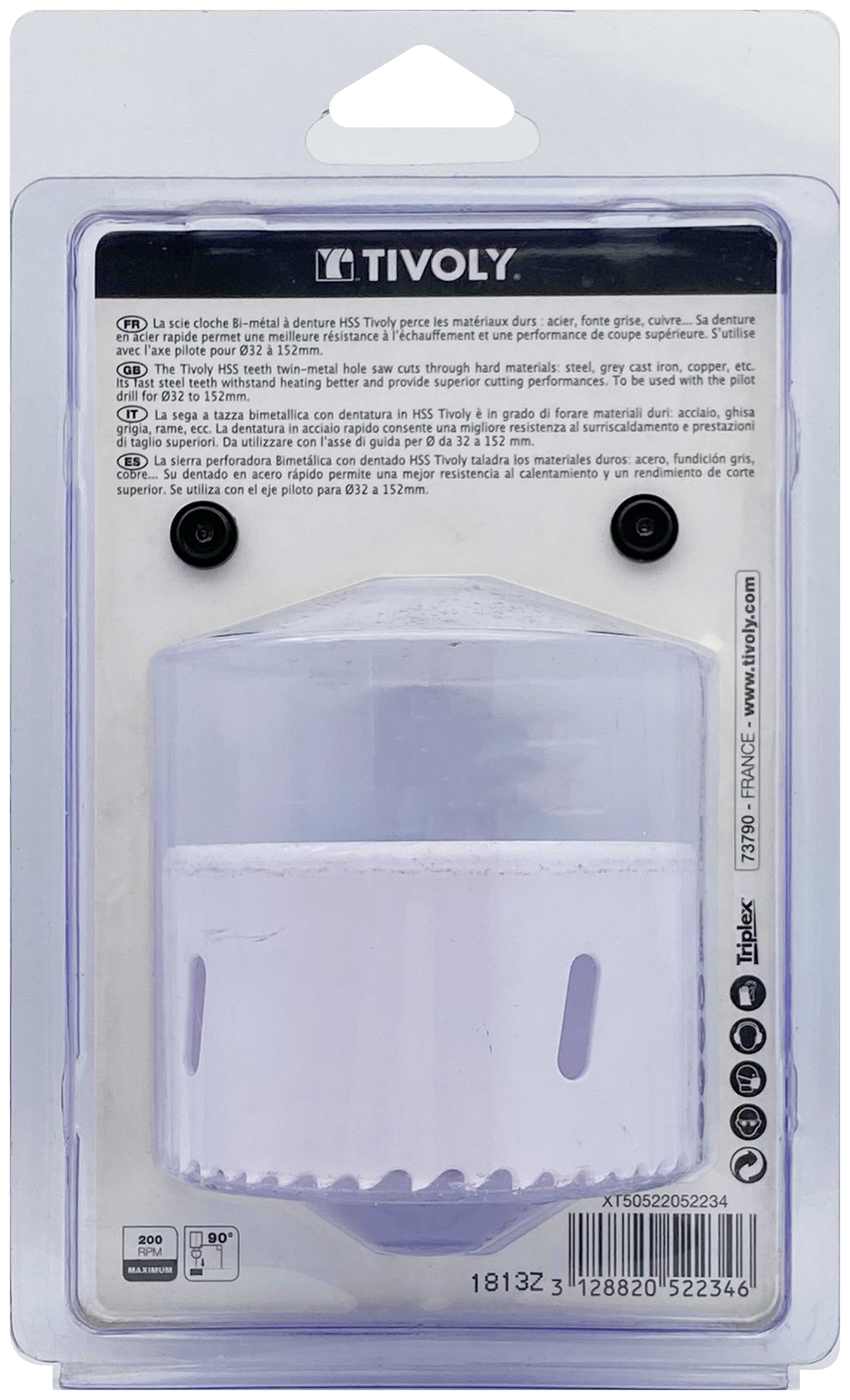 Scie cloche bi-métal HSS (Blister Box) / H: 38 Ø: 73 TIVOLY - XT50522052234