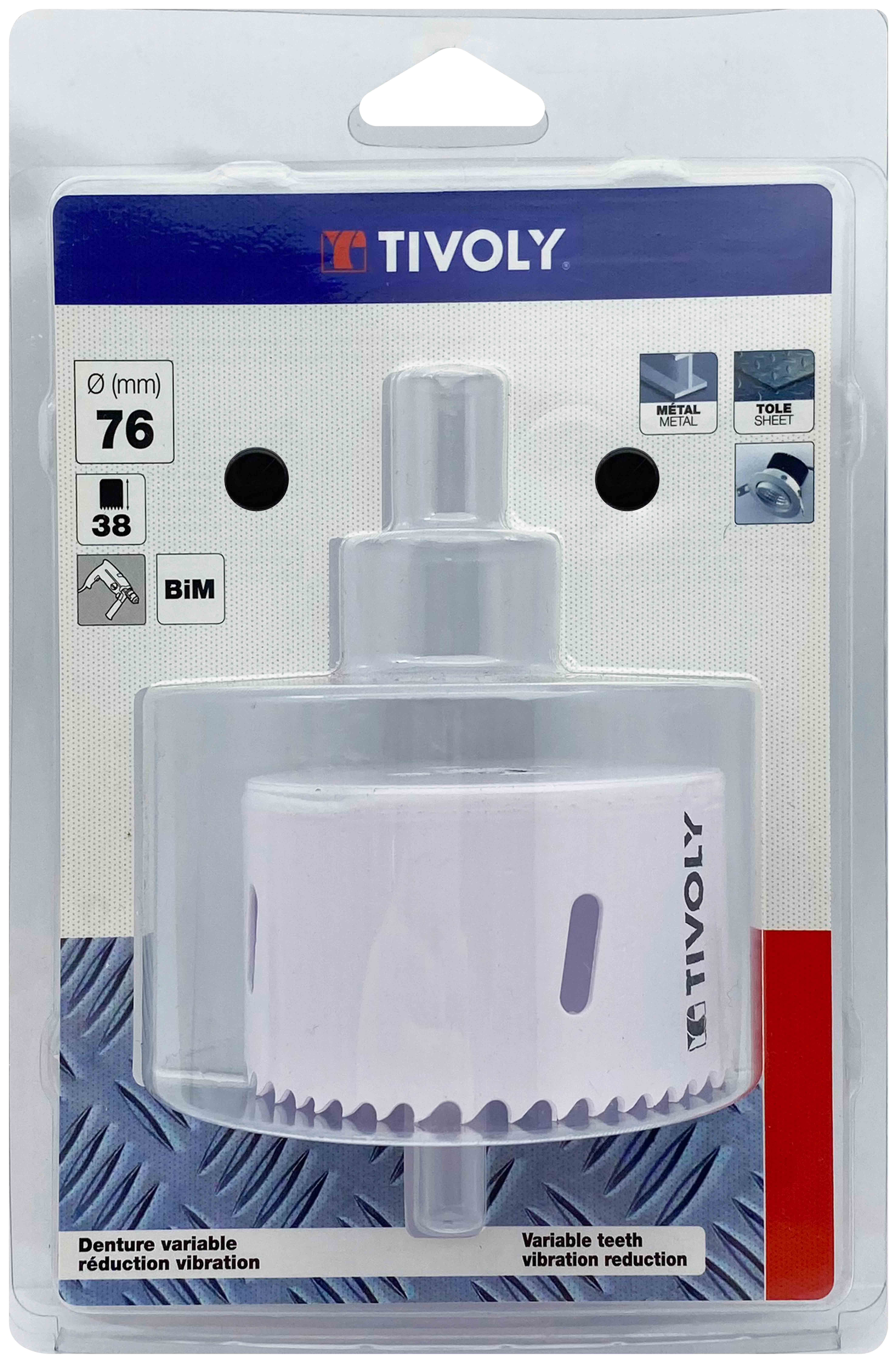 Scie cloche bi-métal HSS (Blister Box) / H: 38 Ø: 76 TIVOLY - XT50522052236