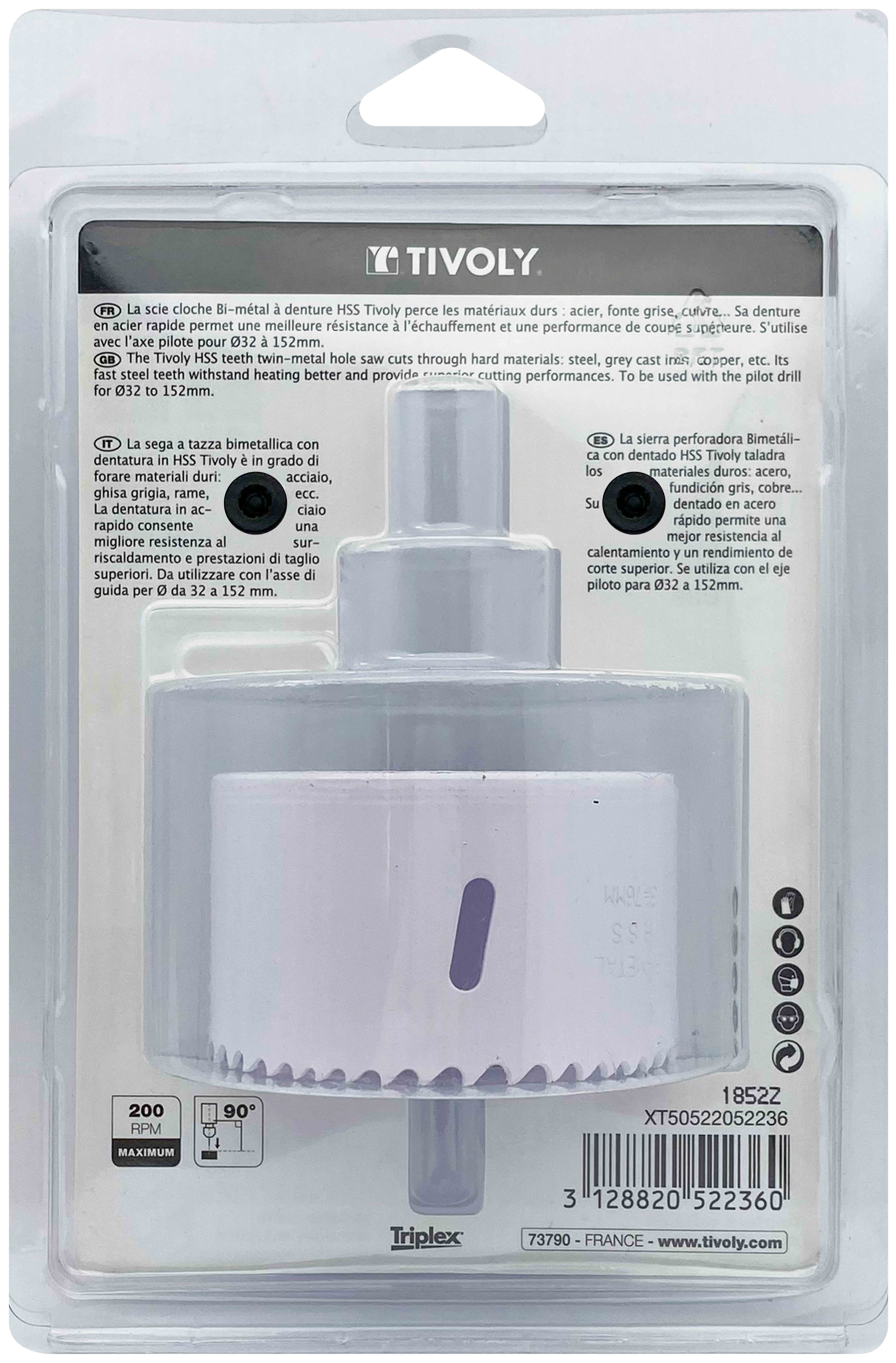 Scie cloche bi-métal HSS (Blister Box) / H: 38 Ø: 76 TIVOLY - XT50522052236