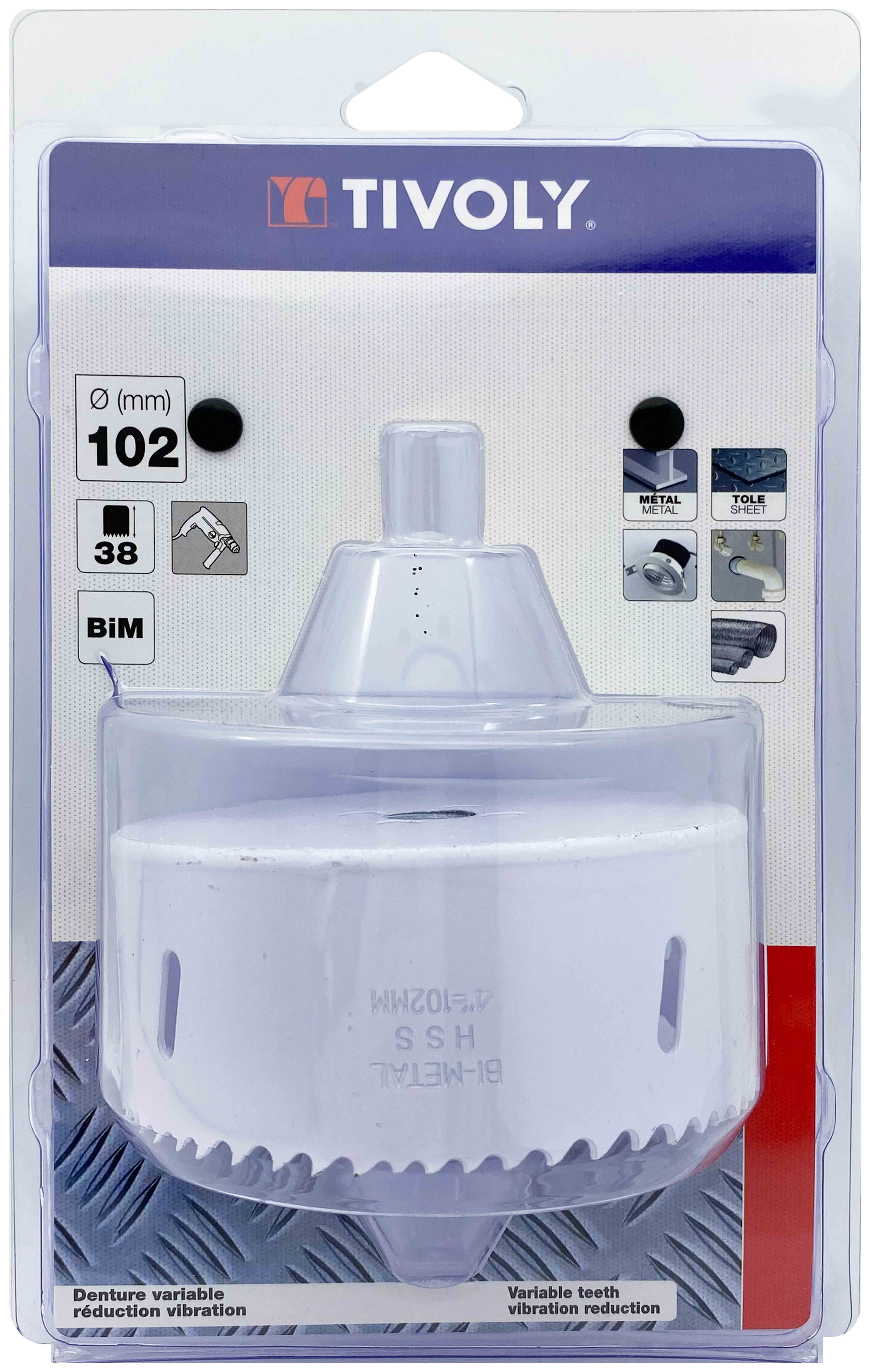 Scie cloche bi-métal HSS (Blister Box) / H: 38 Ø: 102 TIVOLY - XT50522052244