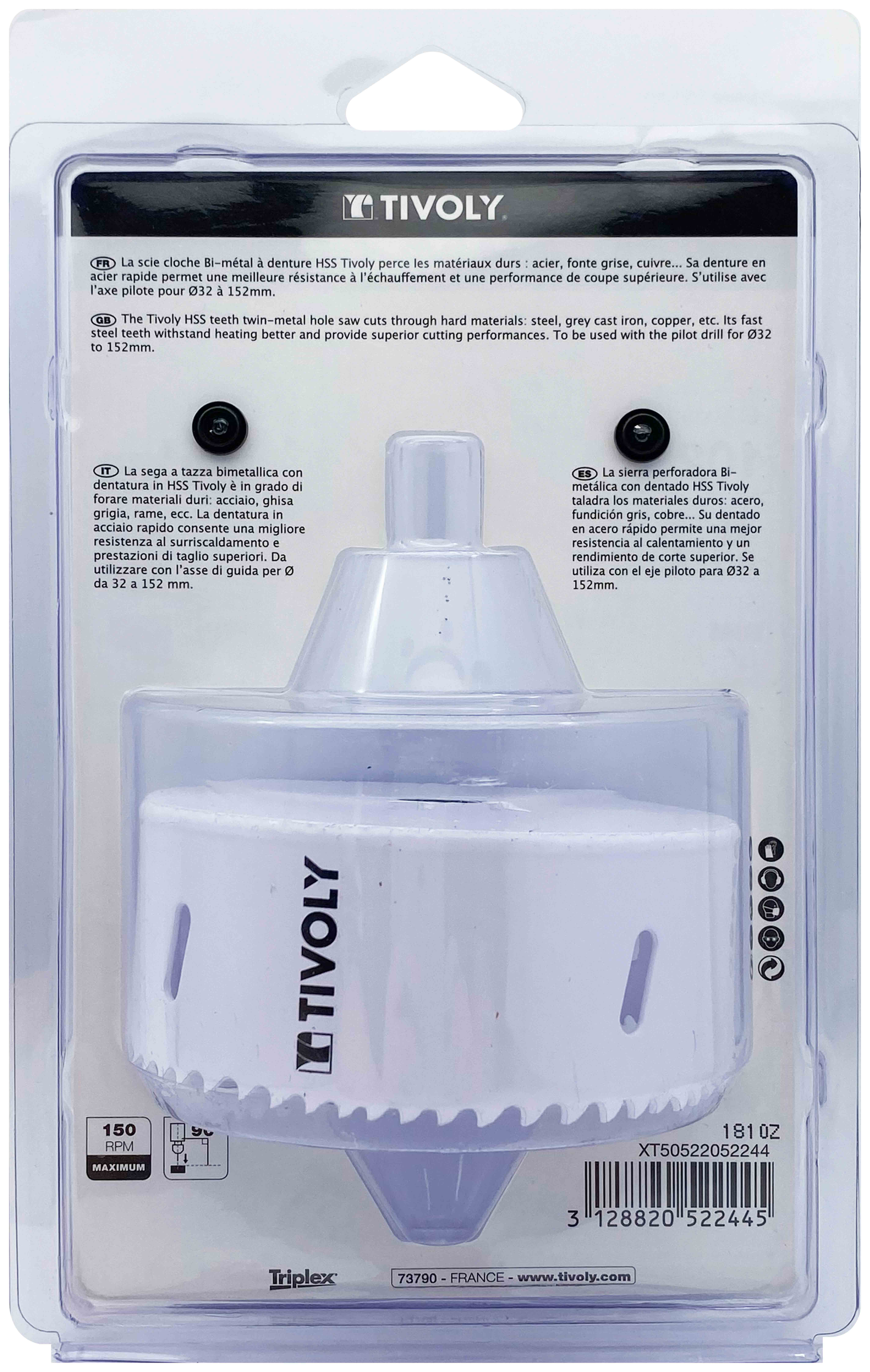 Scie cloche bi-métal HSS (Blister Box) / H: 38 Ø: 102 TIVOLY - XT50522052244