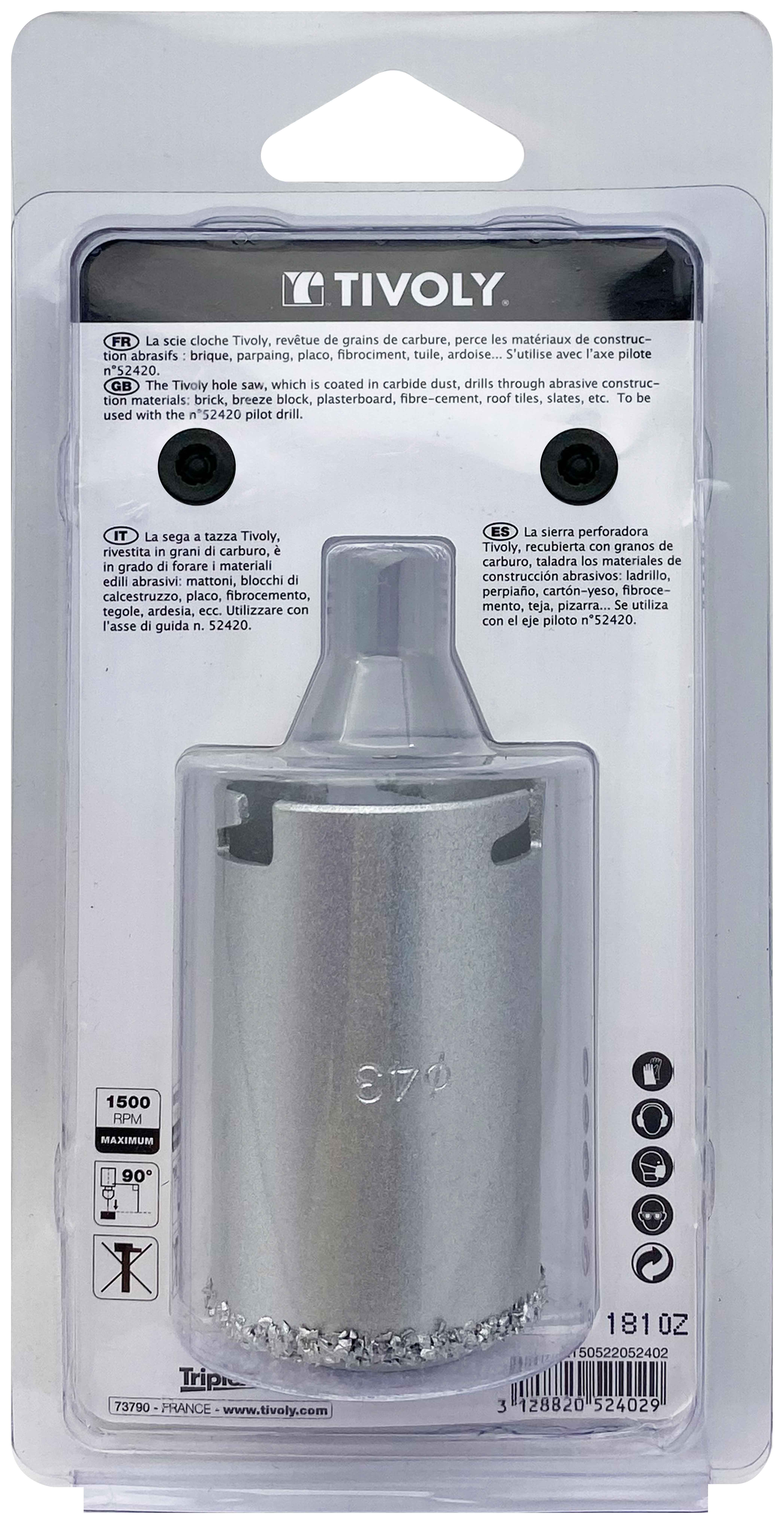 Scie cloche à concrétion carbure HM (Blister Box) / H: 55 Ø: 43 TIVOLY - XT50522052402