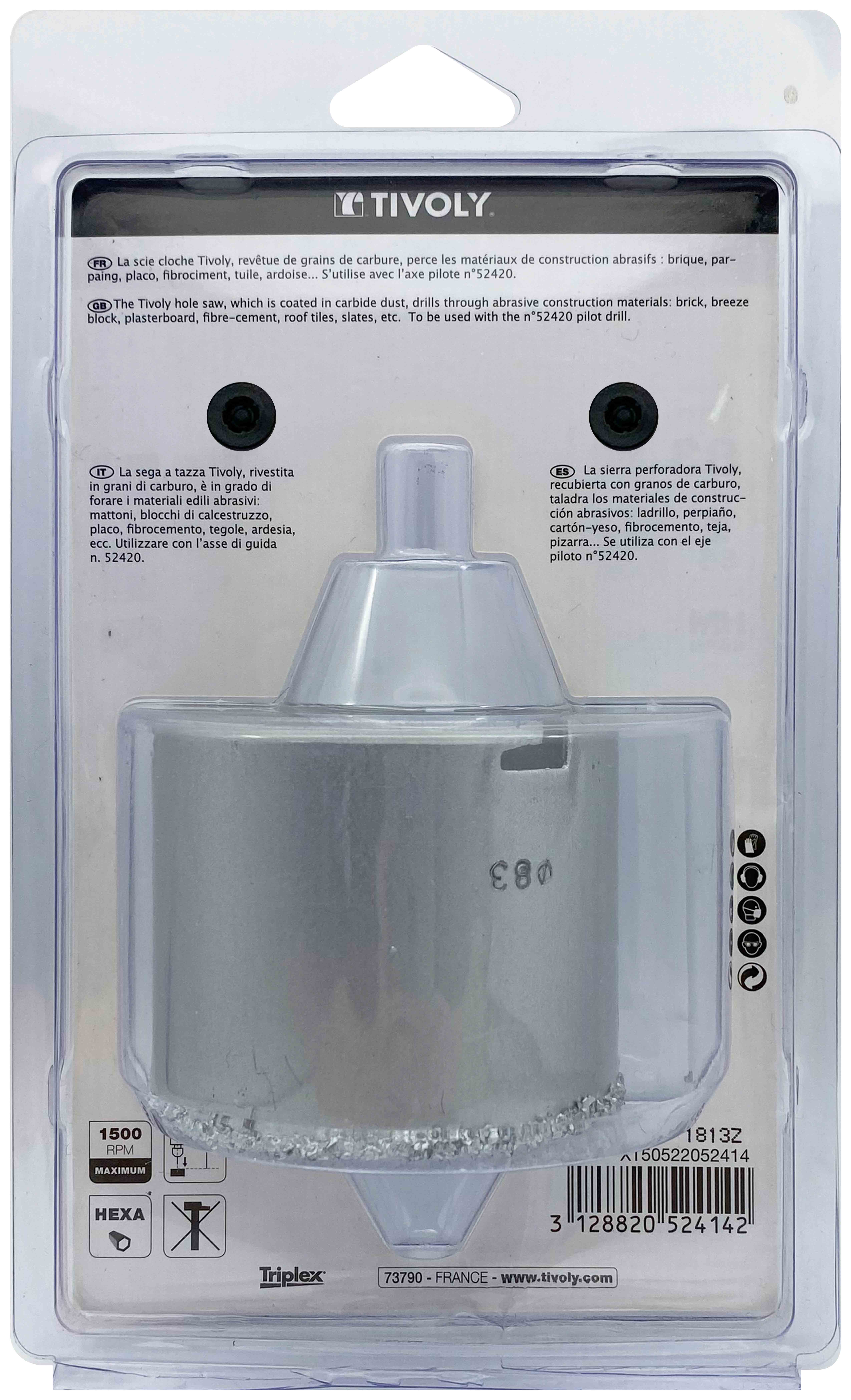Scie cloche à concrétion carbure HM (Blister Box) / H: 55 Ø: 83 TIVOLY - XT50522052414