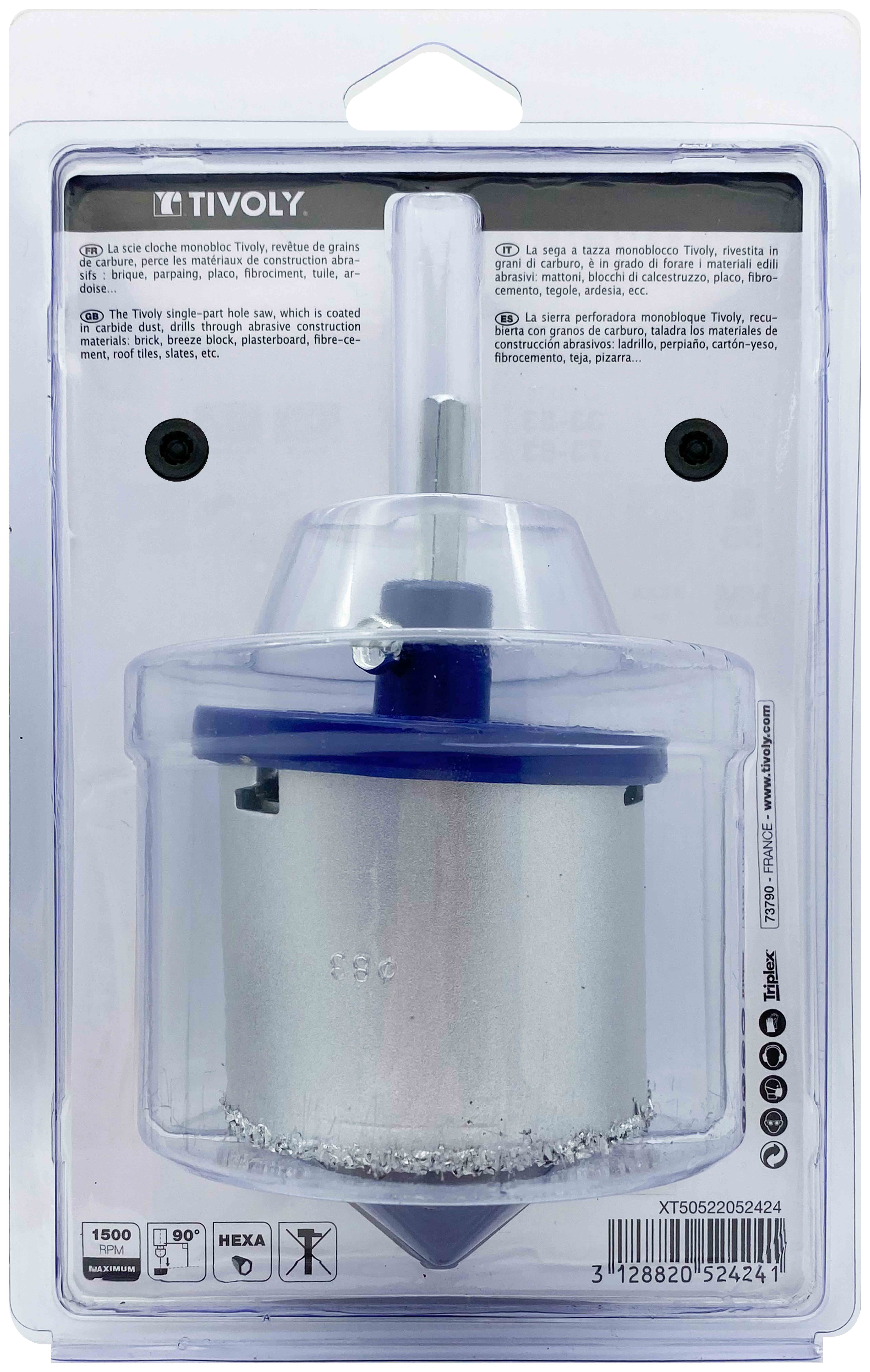 Scie cloche à concrétion carbure HM multi-lames / H: 55 Ø: 33-53-73-83 mm TIVOLY - XT50522052424