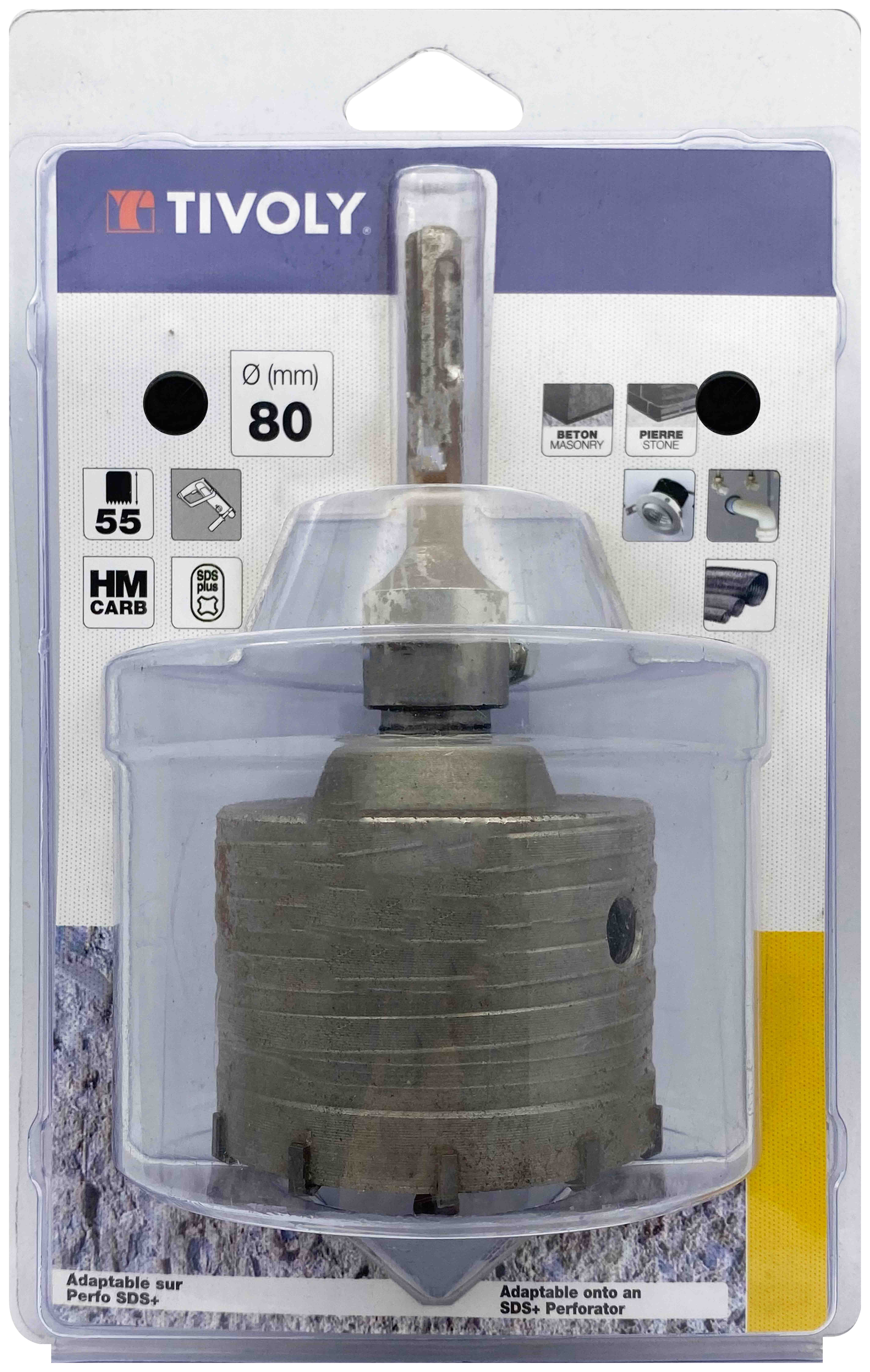 Kit trépan carbure SDS+ (Blister Box) / Ø: 80 / H: 55 TIVOLY - XT50522052610