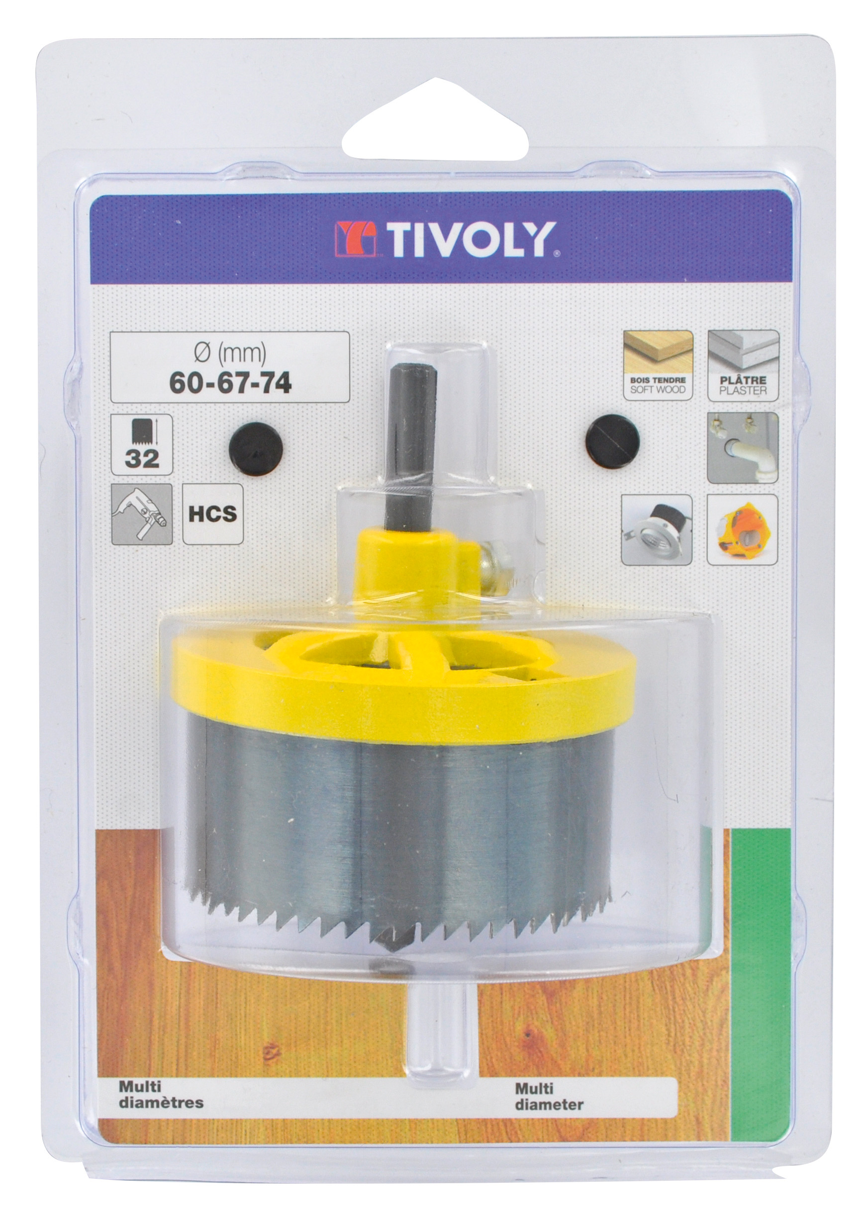 Scie cloche HCS multi-lames (Blister Box) / H: 38 Ø: 68-74-80-90-100 TIVOLY - XT50522068100