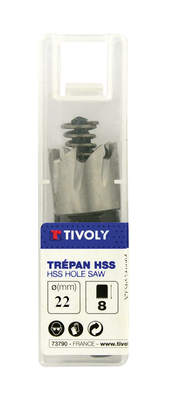 Trépan HSS avec pilote et éjecteur (Tube brochable) / H: 8 Ø: 22 TIVOLY - XT505240004